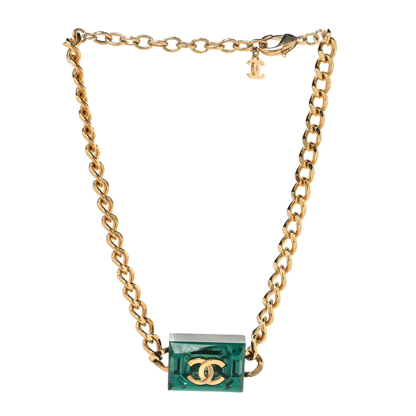 CC Chain Link Choker Necklace Gold Green