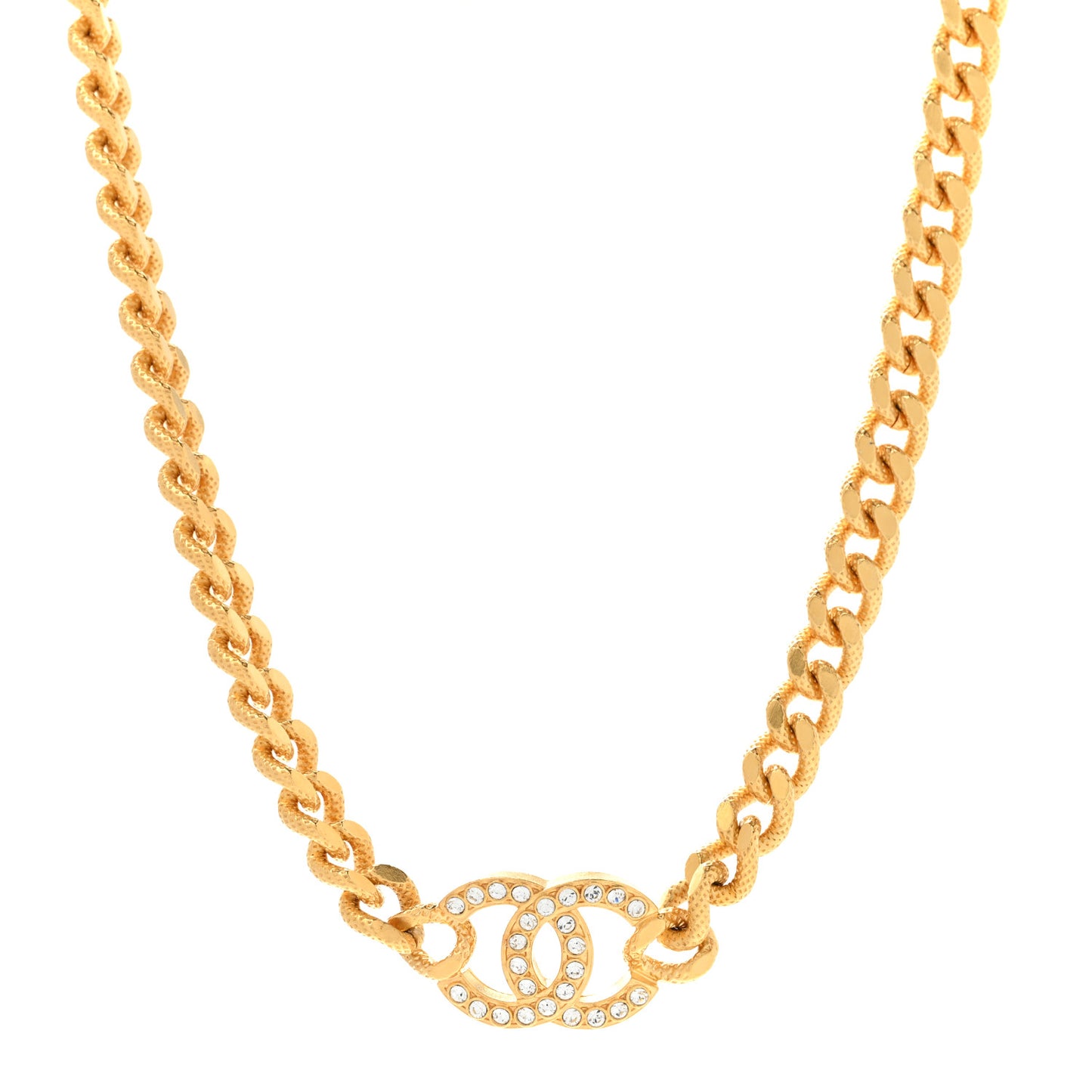 Crystal Chain Link CC Choker Necklace Gold