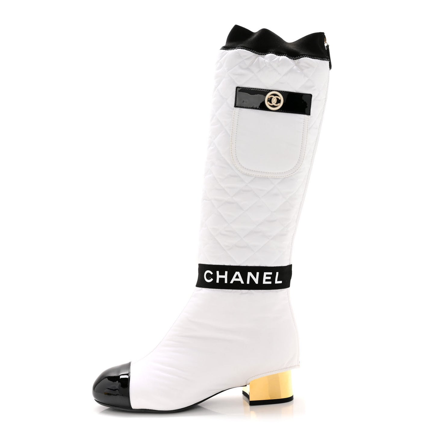Mixed Fibers Lambskin Patent Calfskin Convertible High Boots 38 White