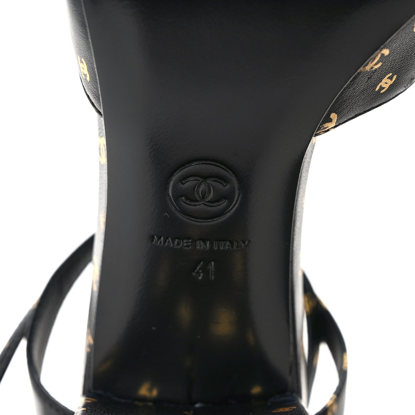 Printed Lambskin Patent Calfskin CC Slingbacks 41 Black Gold