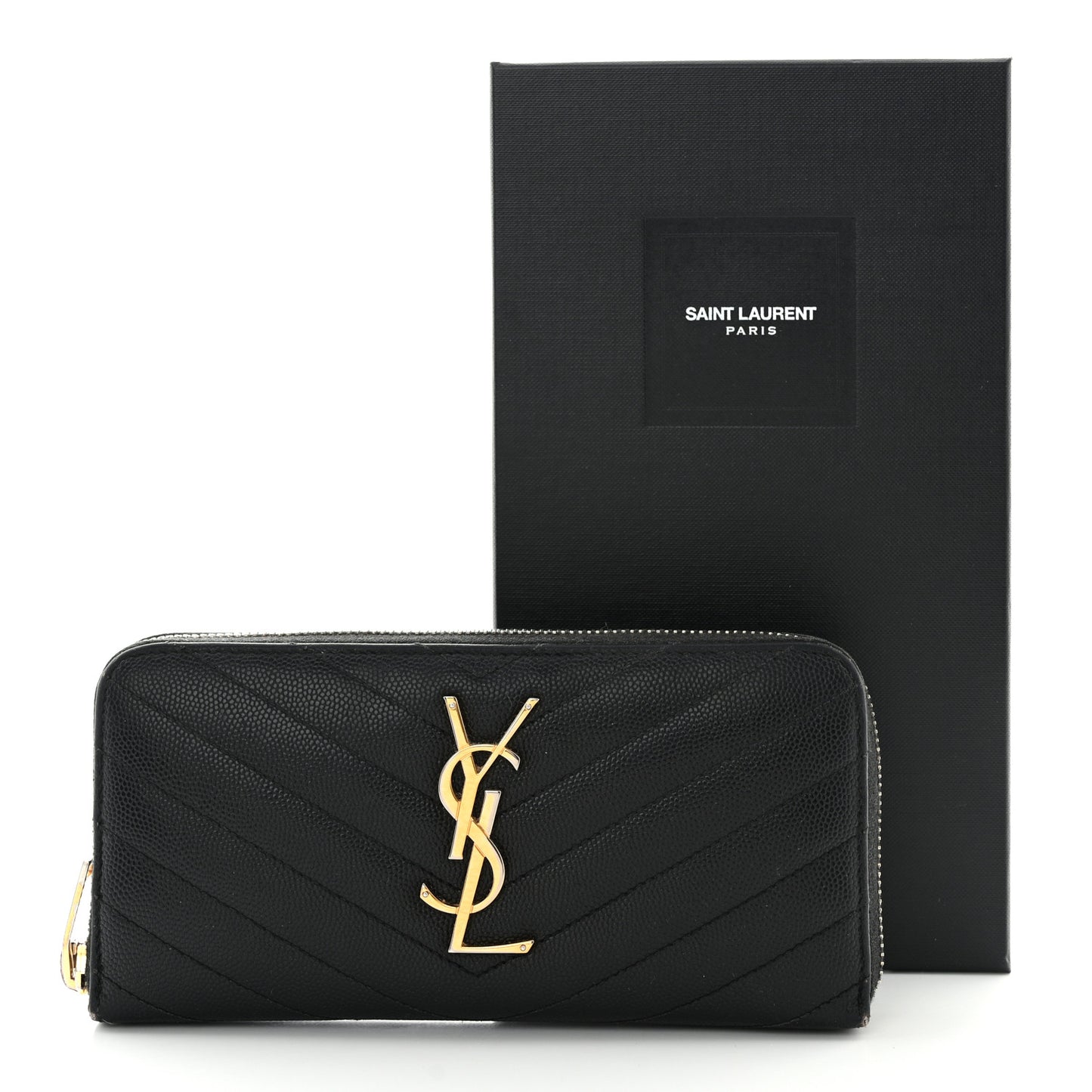 Grain De Poudre Matelasse Chevron Monogram Zip Around Wallet Black
