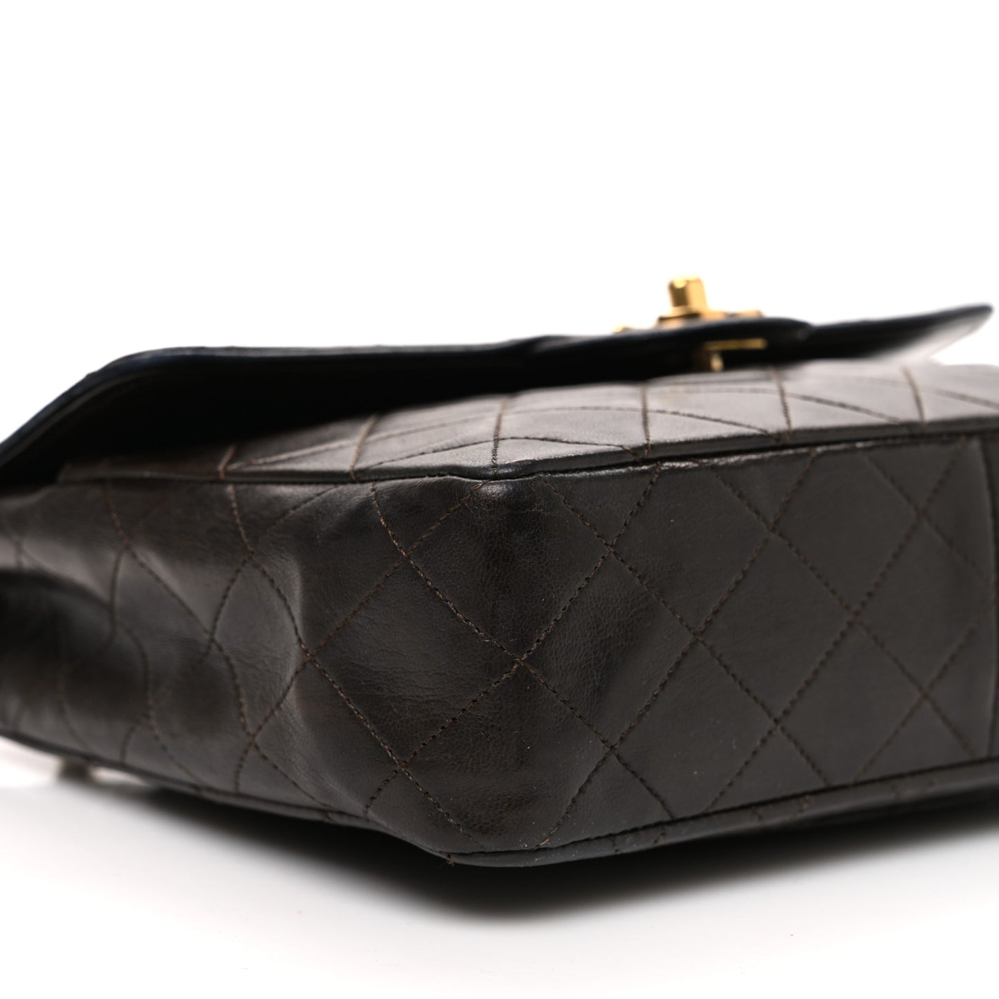 Lambskin Quilted Bi-Color Small Single Flap Dark Brown