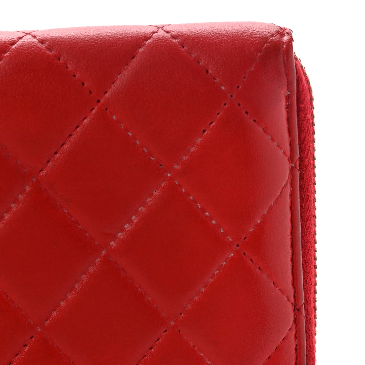 Lambskin Quilted Camellia Zip Around Wristlet Wallet Red
