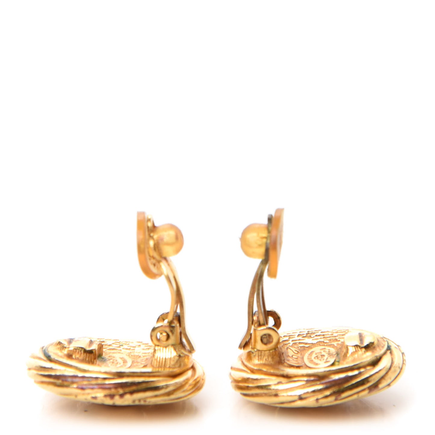 CC Button Clip On Earrings Gold