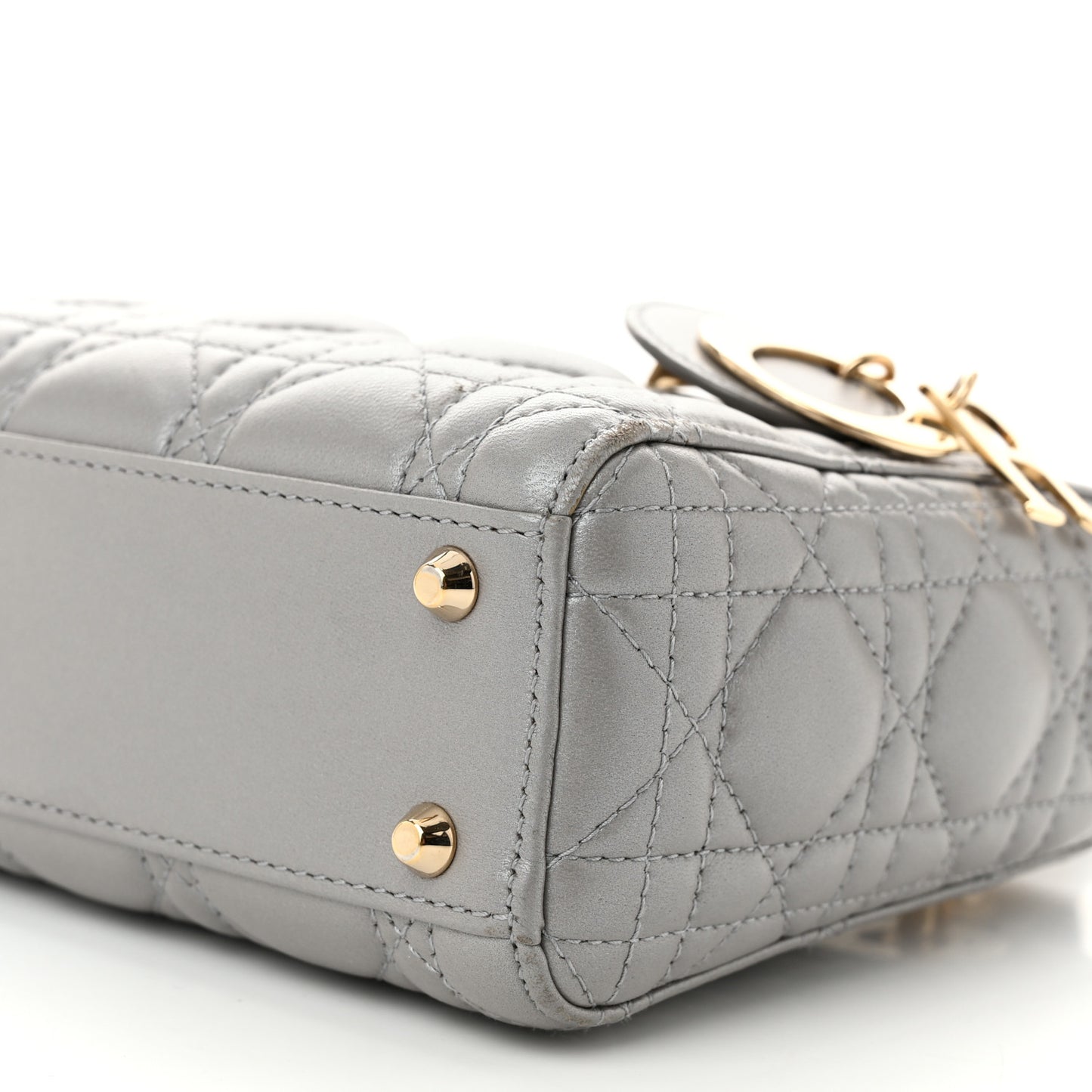 Metallic Lambskin Cannage Mini Lady Dior Grey