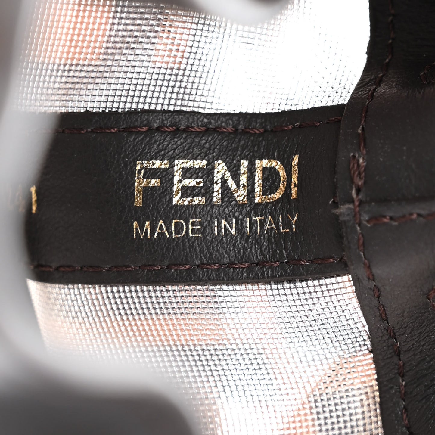 Mesh Vitello Grace F is Fendi FF 1974 Mini Mon Tresor Bucket Bag Marrone Black Ebano
