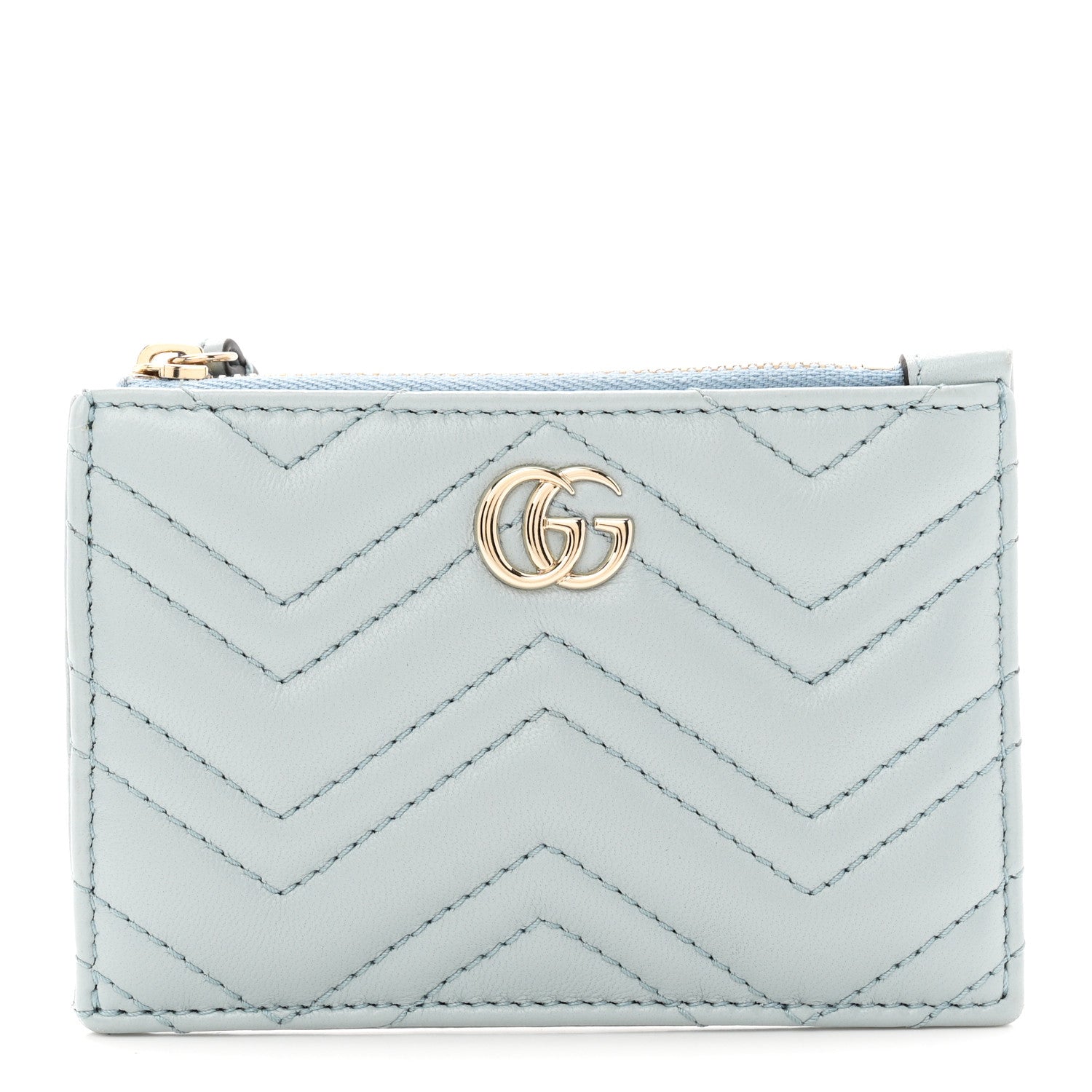 Gucci Lambskin Matelasse GG Marmont Zip Key Pouch Light Blue