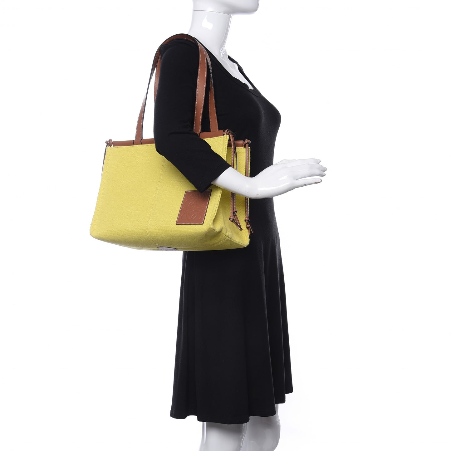 Canvas Calfskin Cushion Tote Yellow