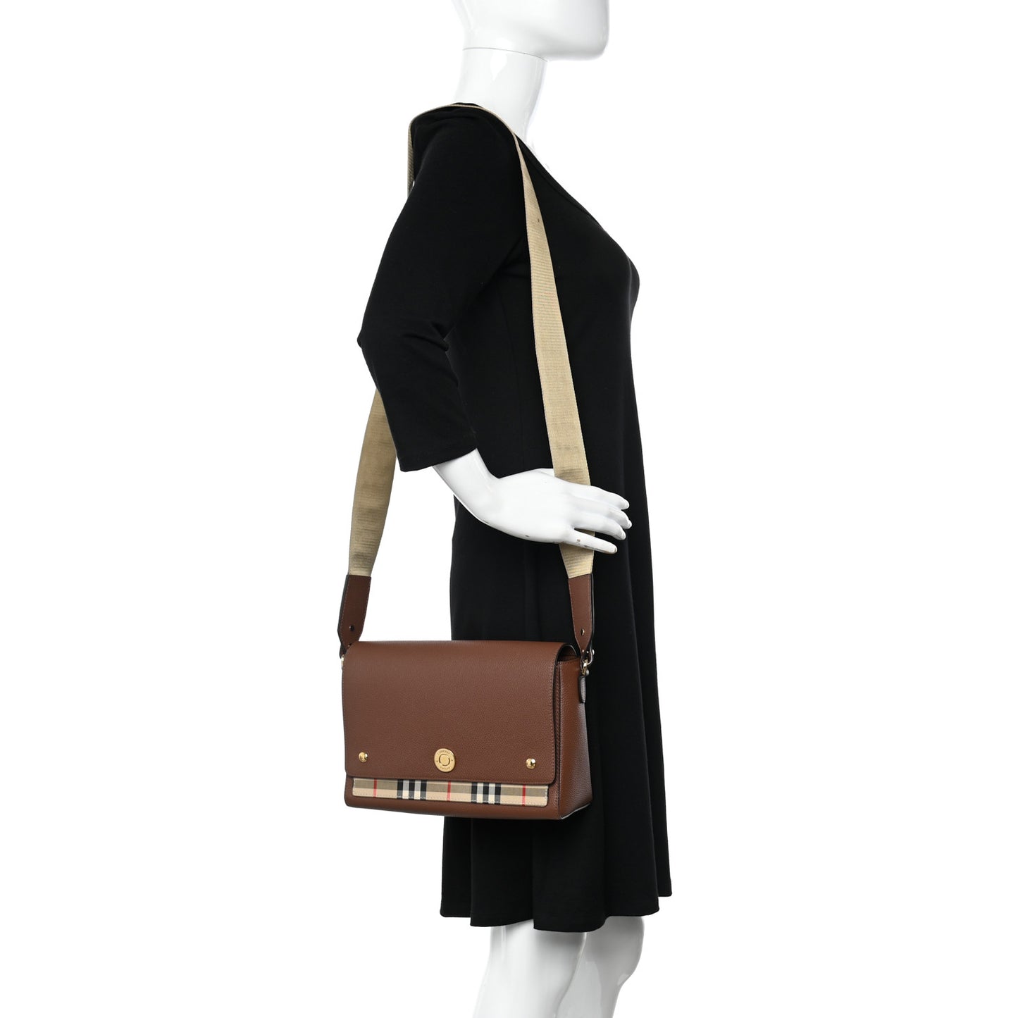 Calfskin Vintage Check Note Crossbody Bag Tan