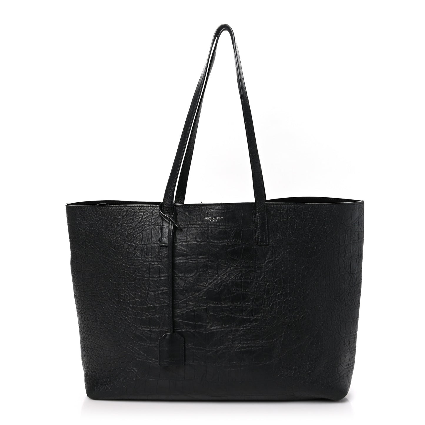 Calfskin Crocodile Embossed Large Shopper Tote Black