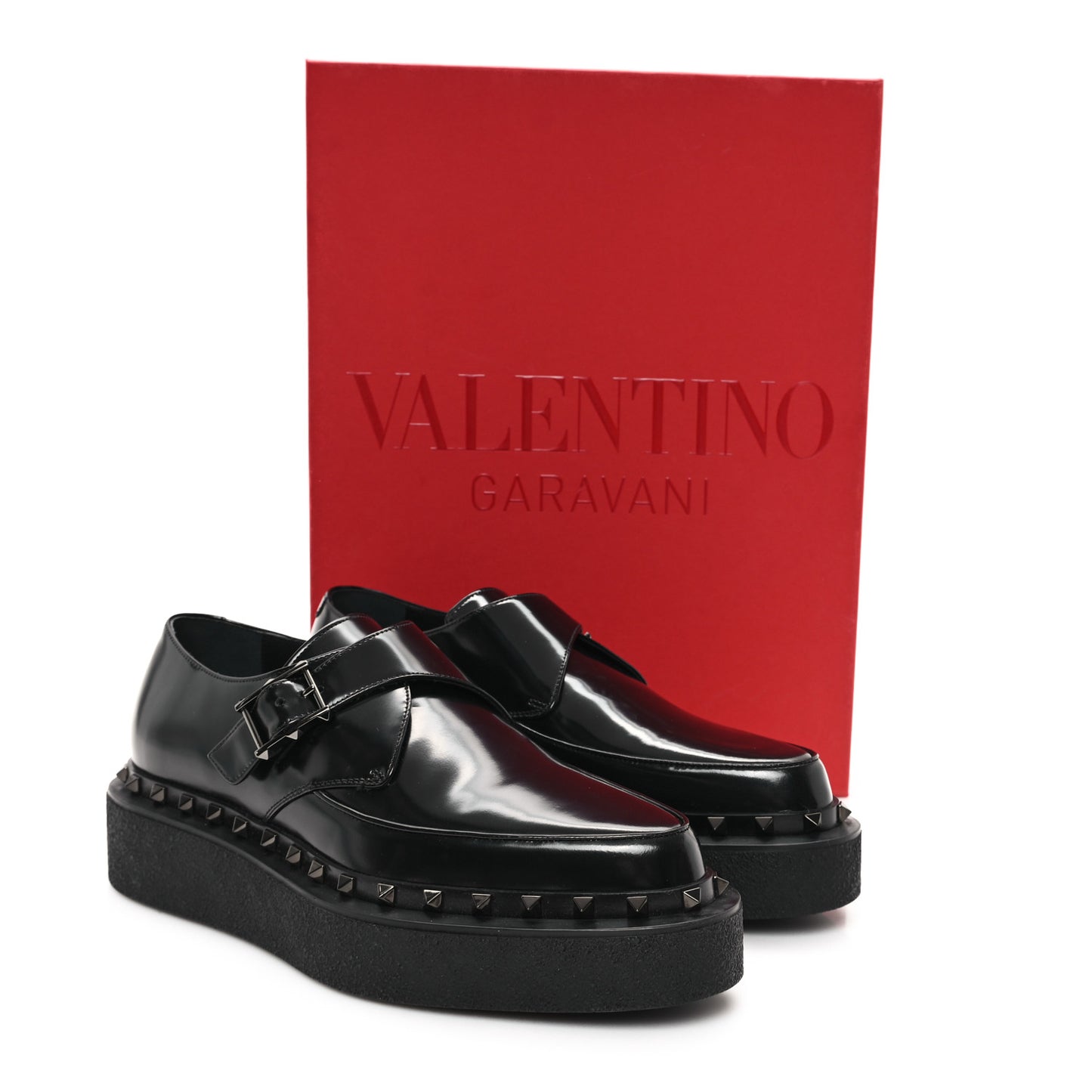 Calfskin Rockstud Mens M-Way Single Monk Loafers 42 Black