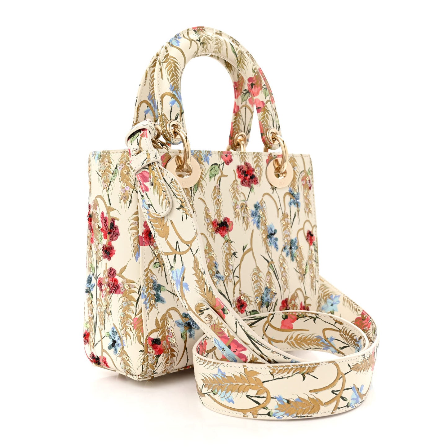 Calfskin Hibiscus Printed Embroidered My ABCDior Lady Dior Beige Multicolor