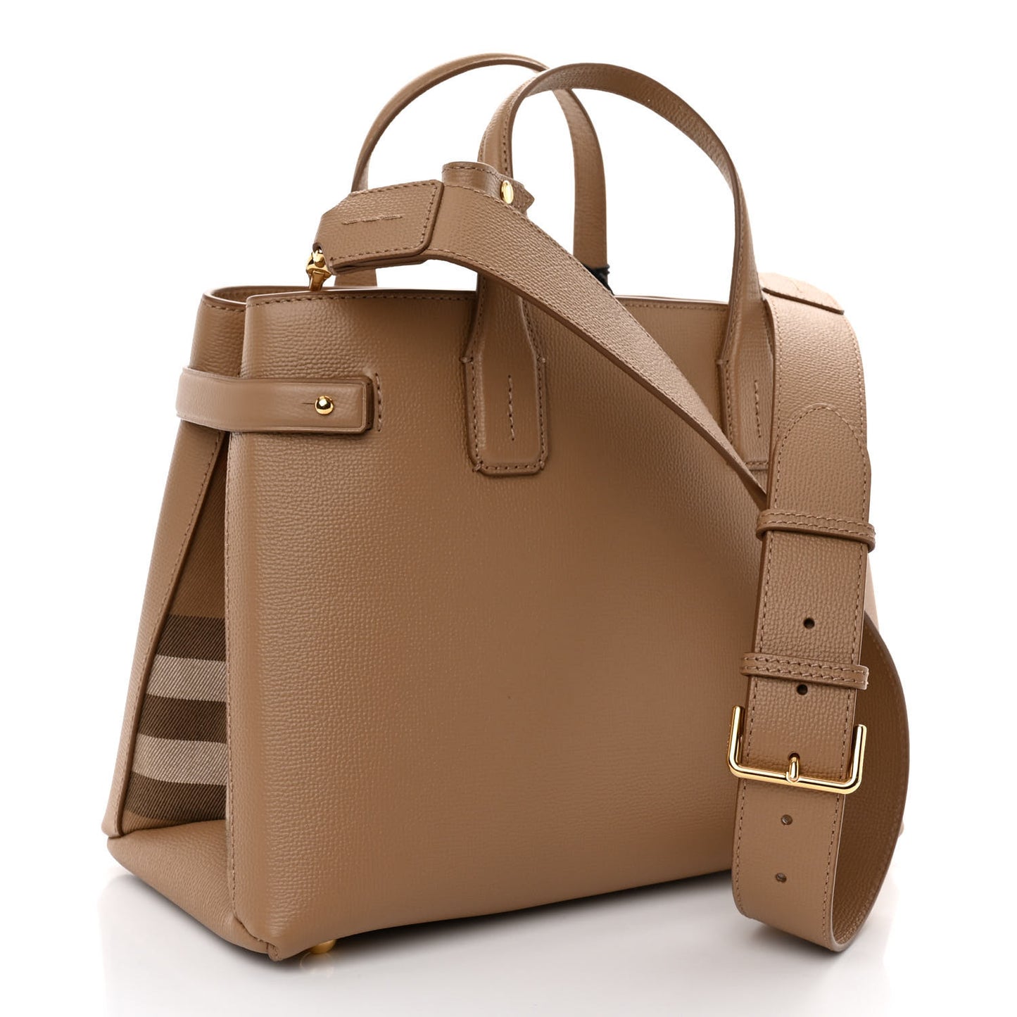 Grainy Calfskin House Check Small Banner Tote Camel