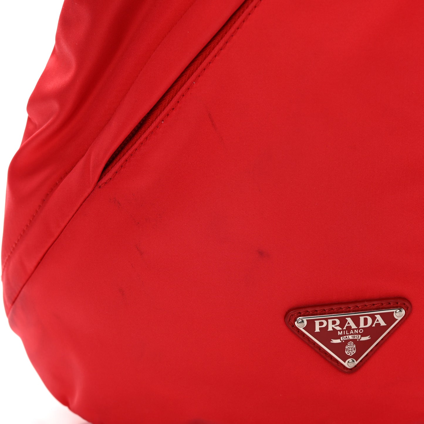 Re-Nylon Vitello Metal Triangle Logo Sling Backpack Rosso