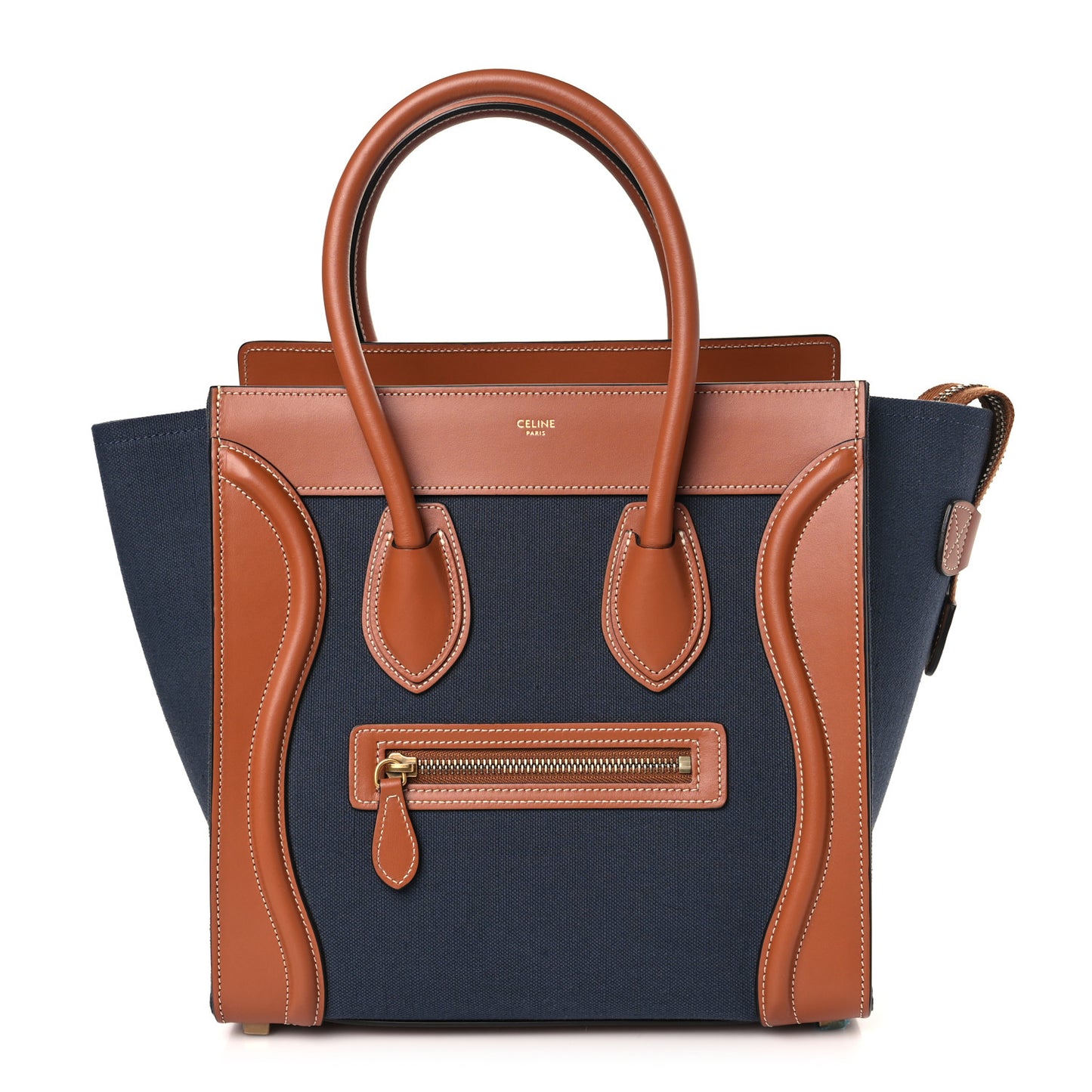 Textile Smooth Calfskin Micro Luggage Navy Tan