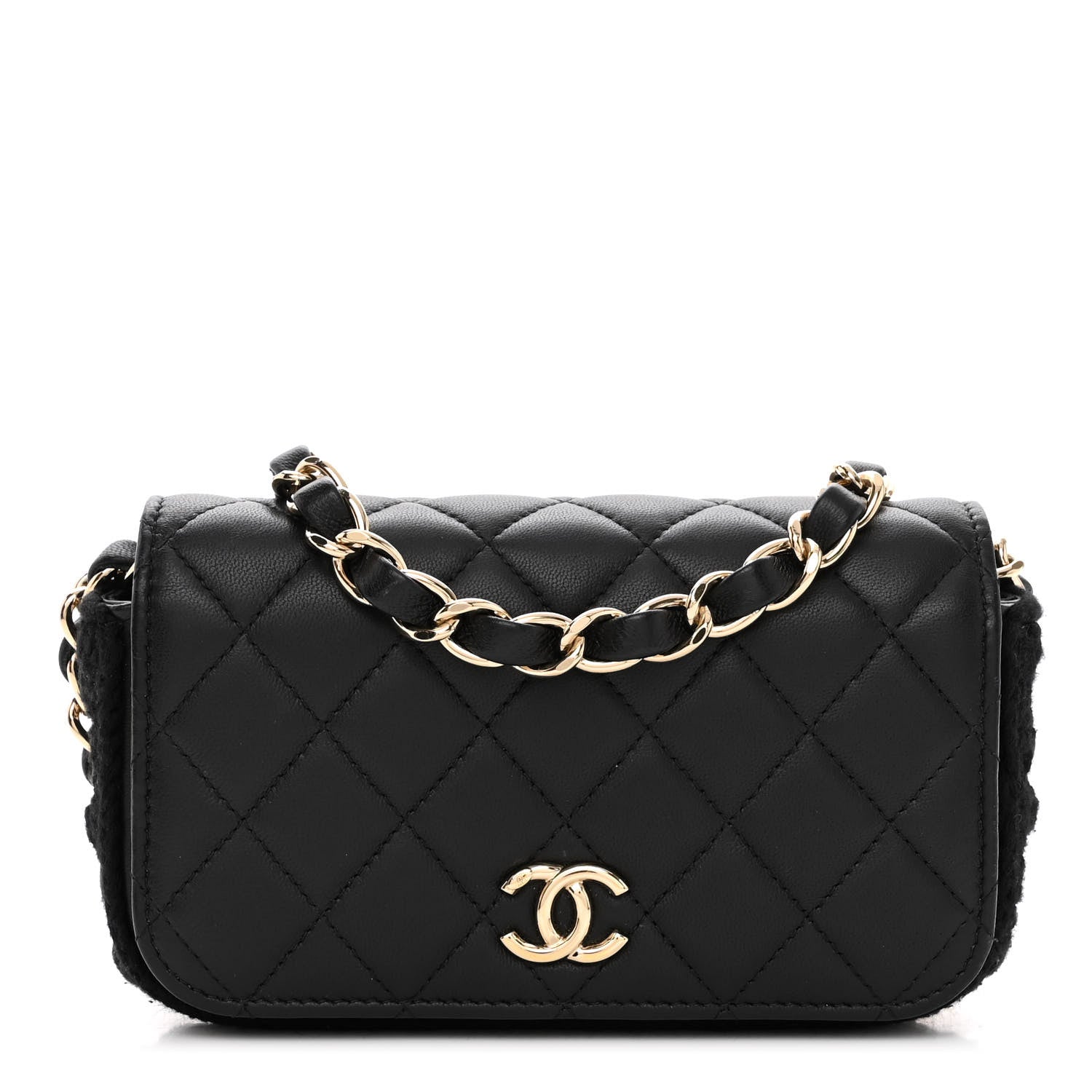 Chanel Lambskin Crochet Quilted Flap Phone Holder Black 1 of 11