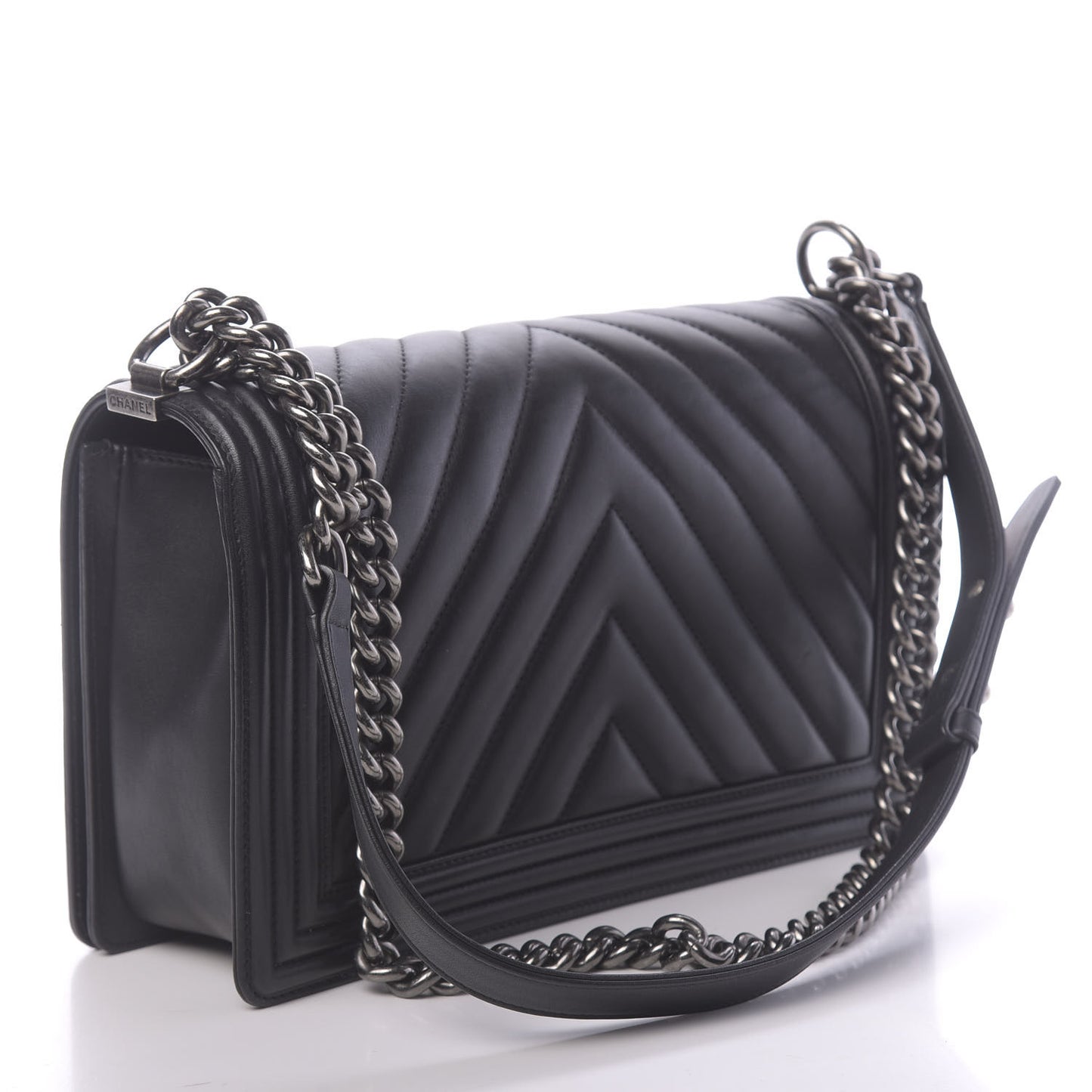 Calfskin Chevron Quilted New Medium Boy Flap Black