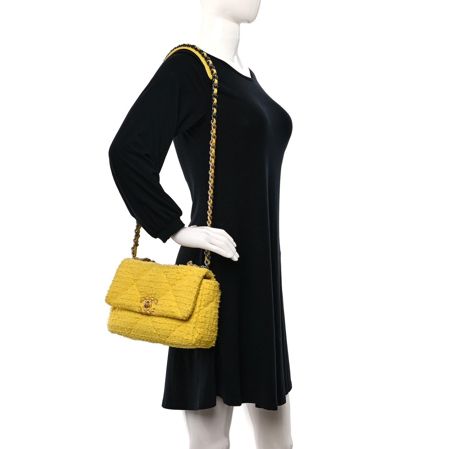 Tweed Quilted Medium Chanel 19 Flap Yellow