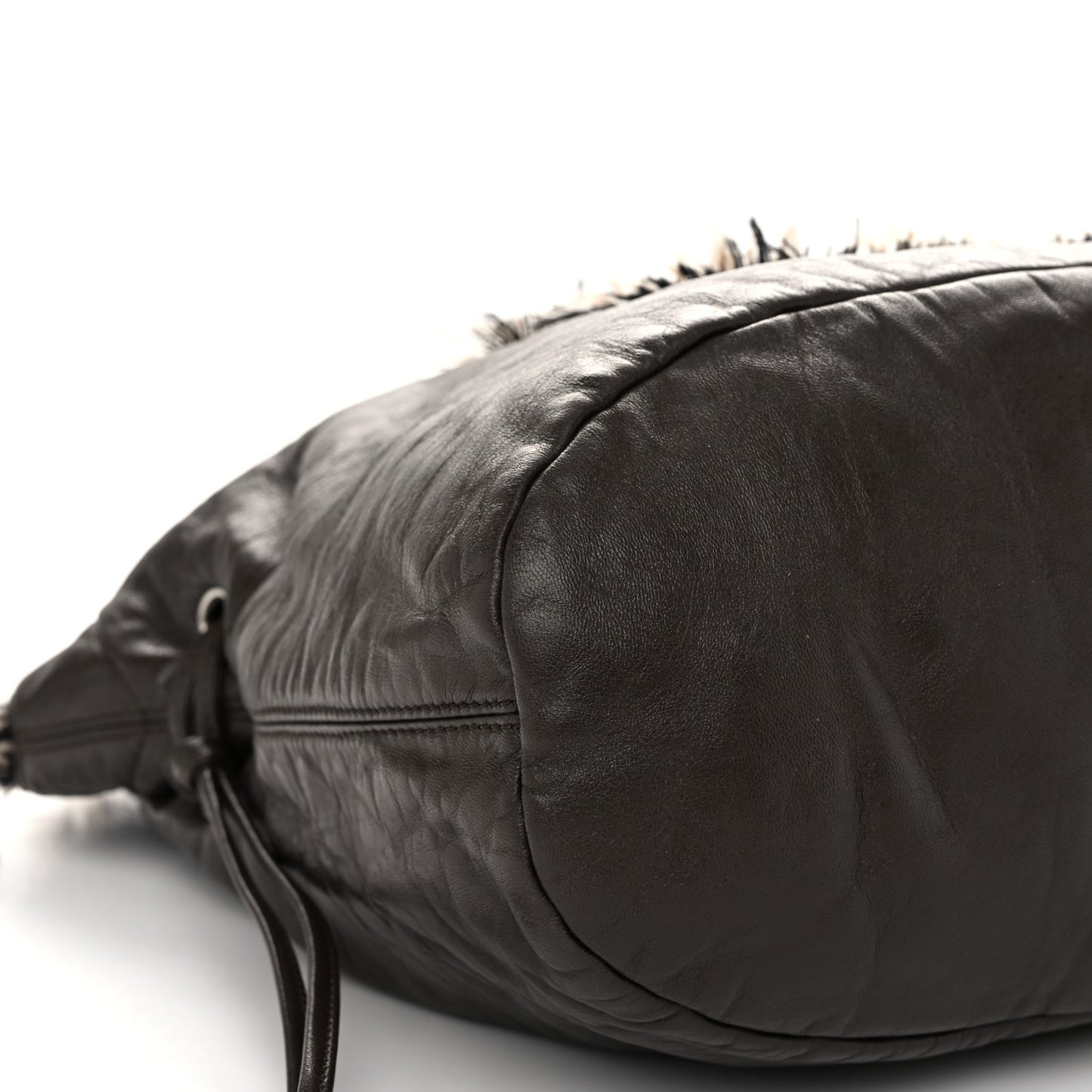 Tweed Lambskin Drawstring Tweedy Tote Brown
