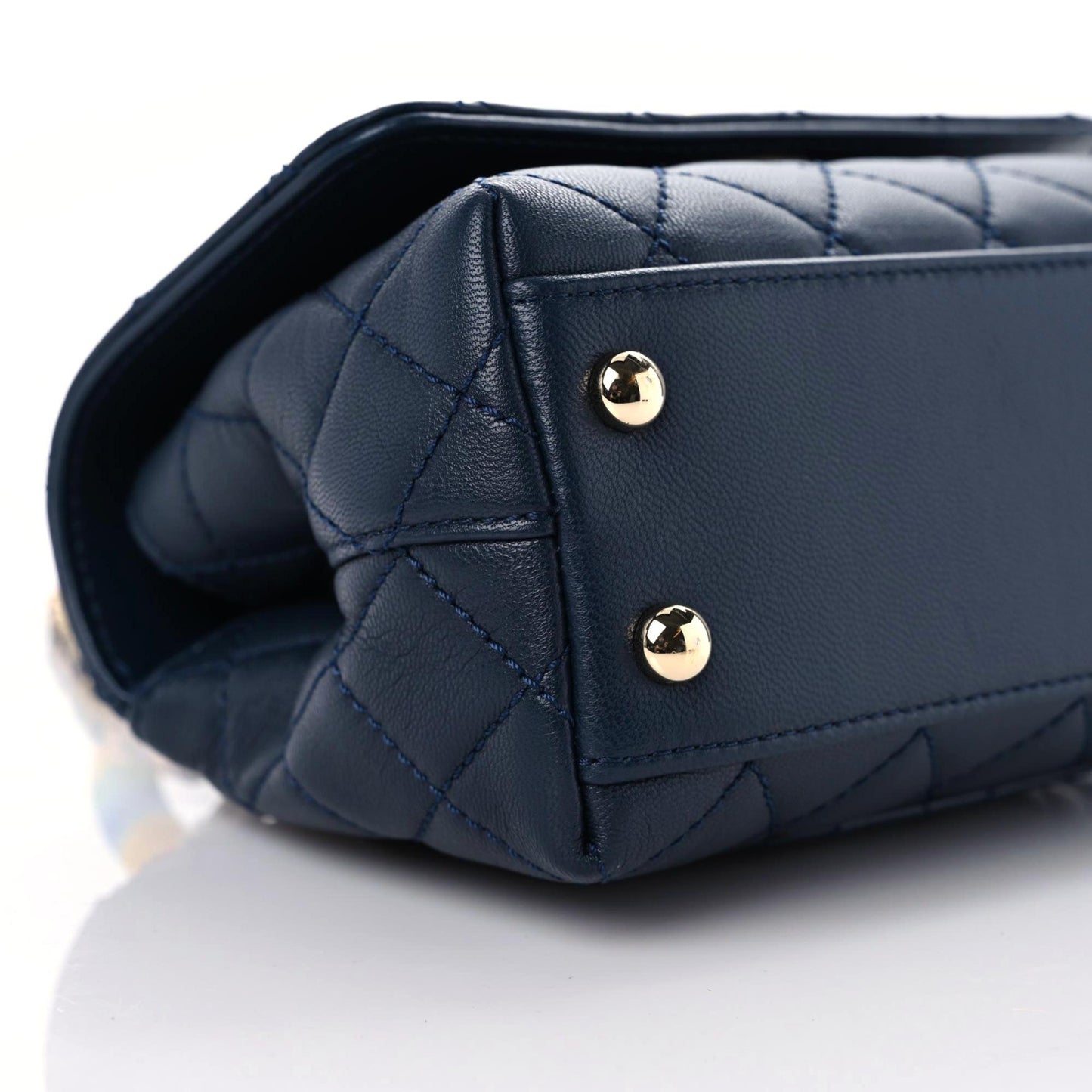 Goatskin Quilted Extra Mini Rainbow Coco Handle Flap Navy Blue