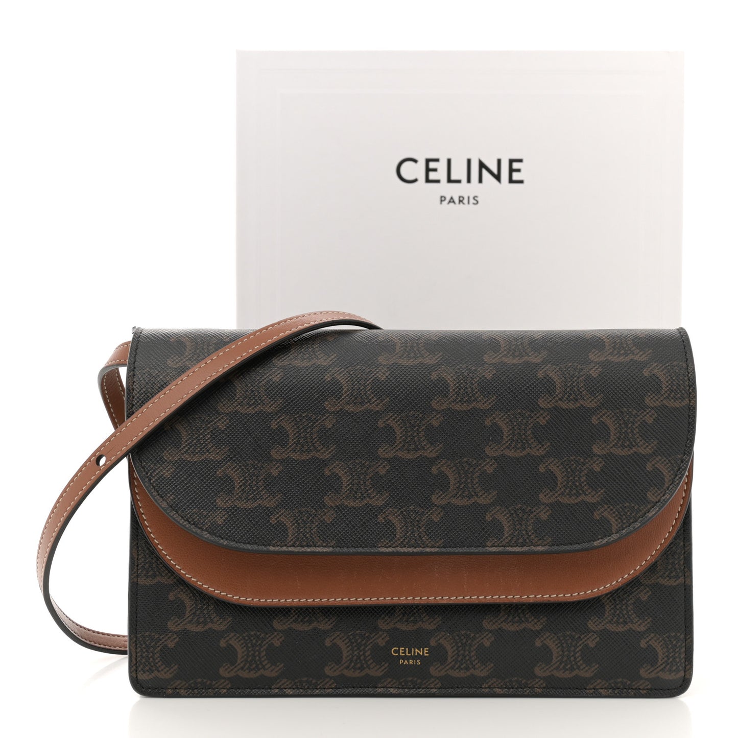 Triomphe Canvas Lambskin Wallet On Strap Tan