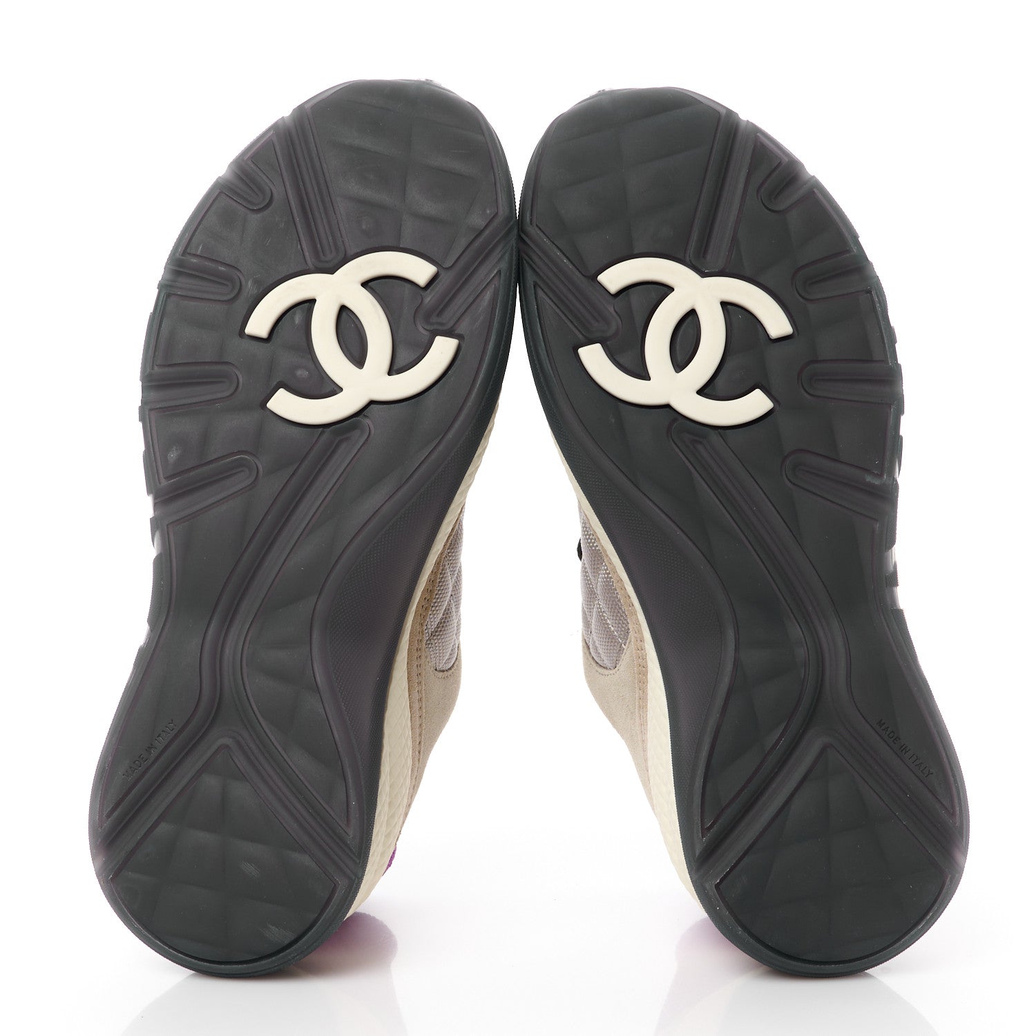 Chanel Mesh Suede Calfskin CC Sneakers 40 Light Beige Purple Beige 5 of 10