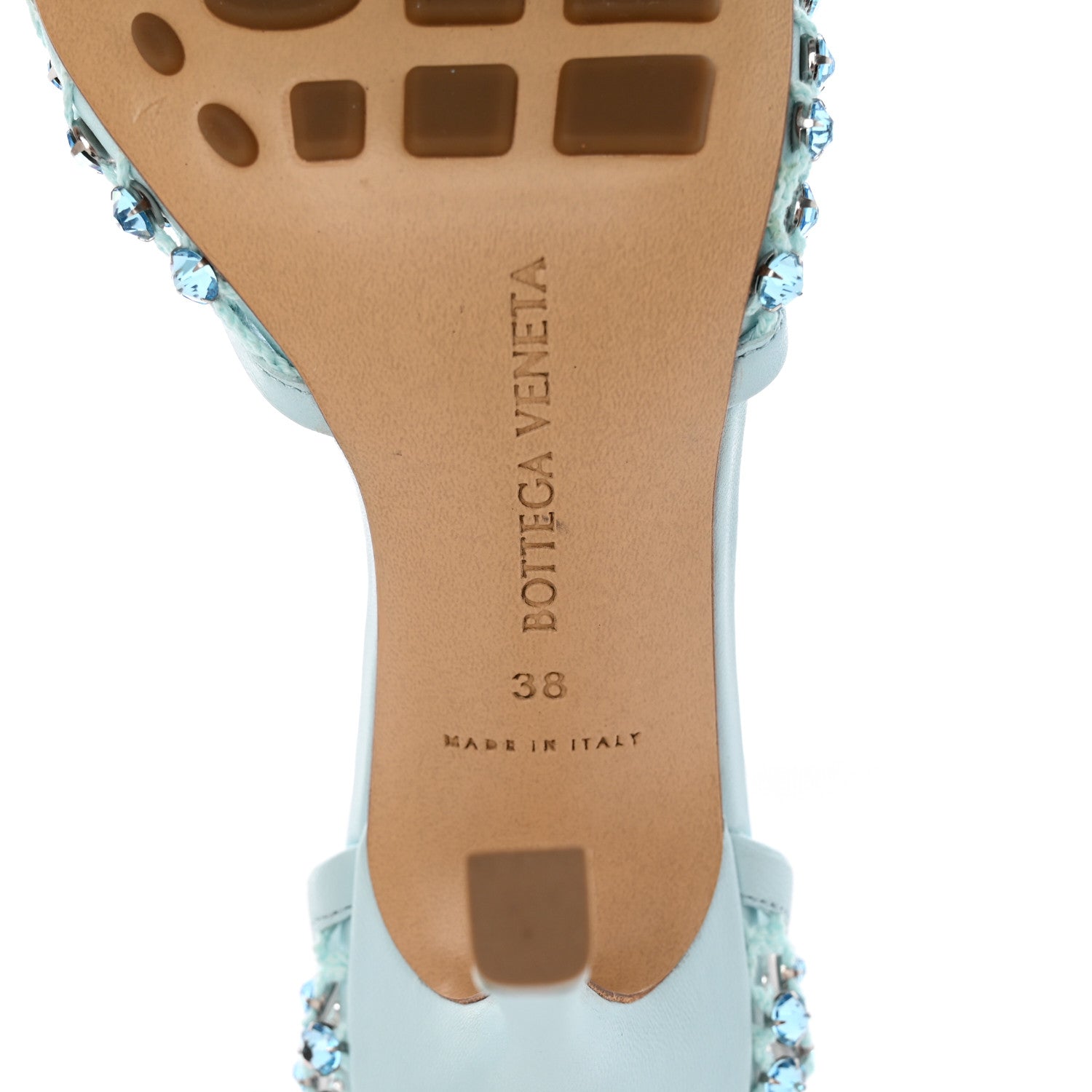 Bottega Veneta Mesh Nappa Crystal Embellished Sparkle Stretch Ankle Tie Sandals 38 Pale Blue 7 of 13