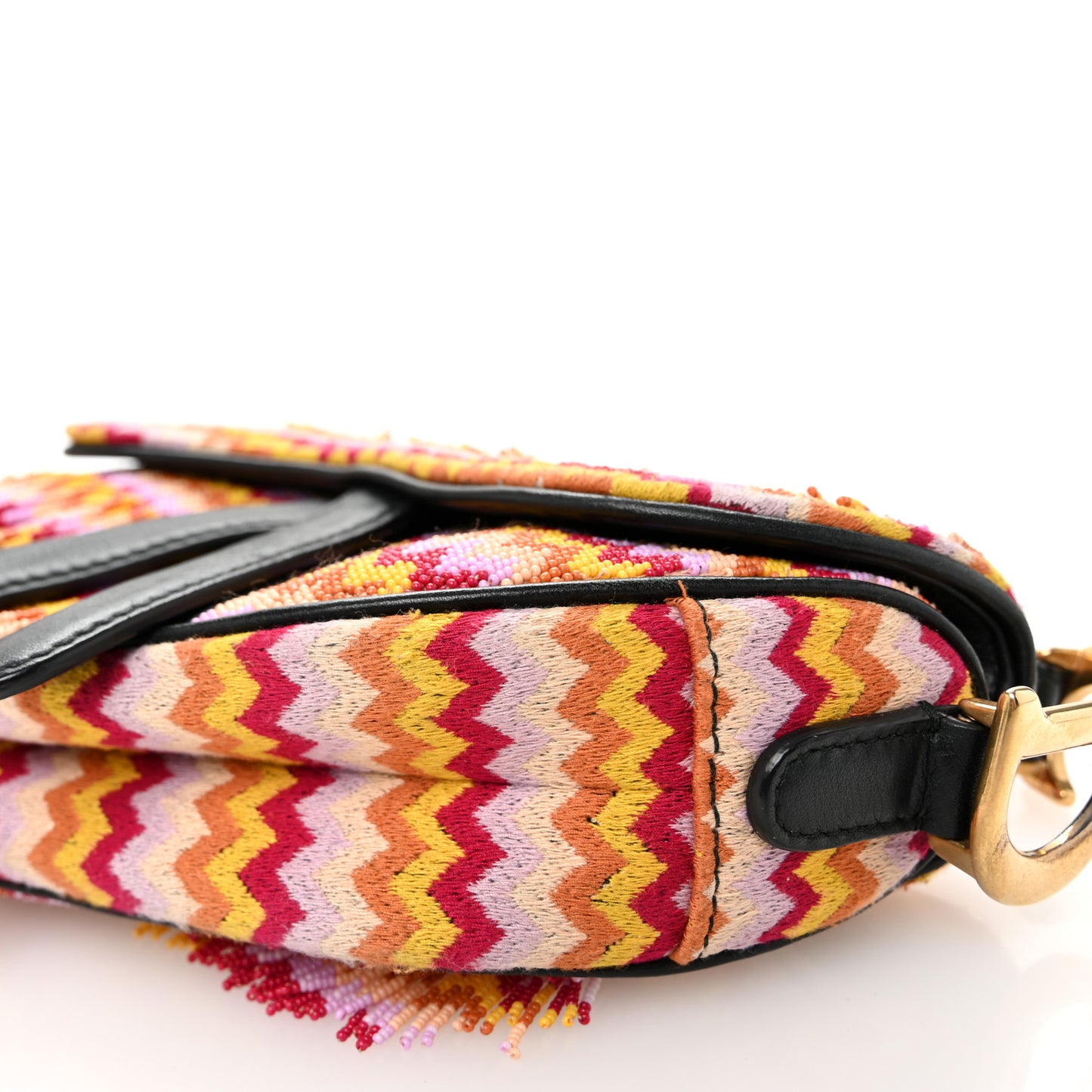 Embroidered Fringe Beaded Mini Saddle Bag Multicolor