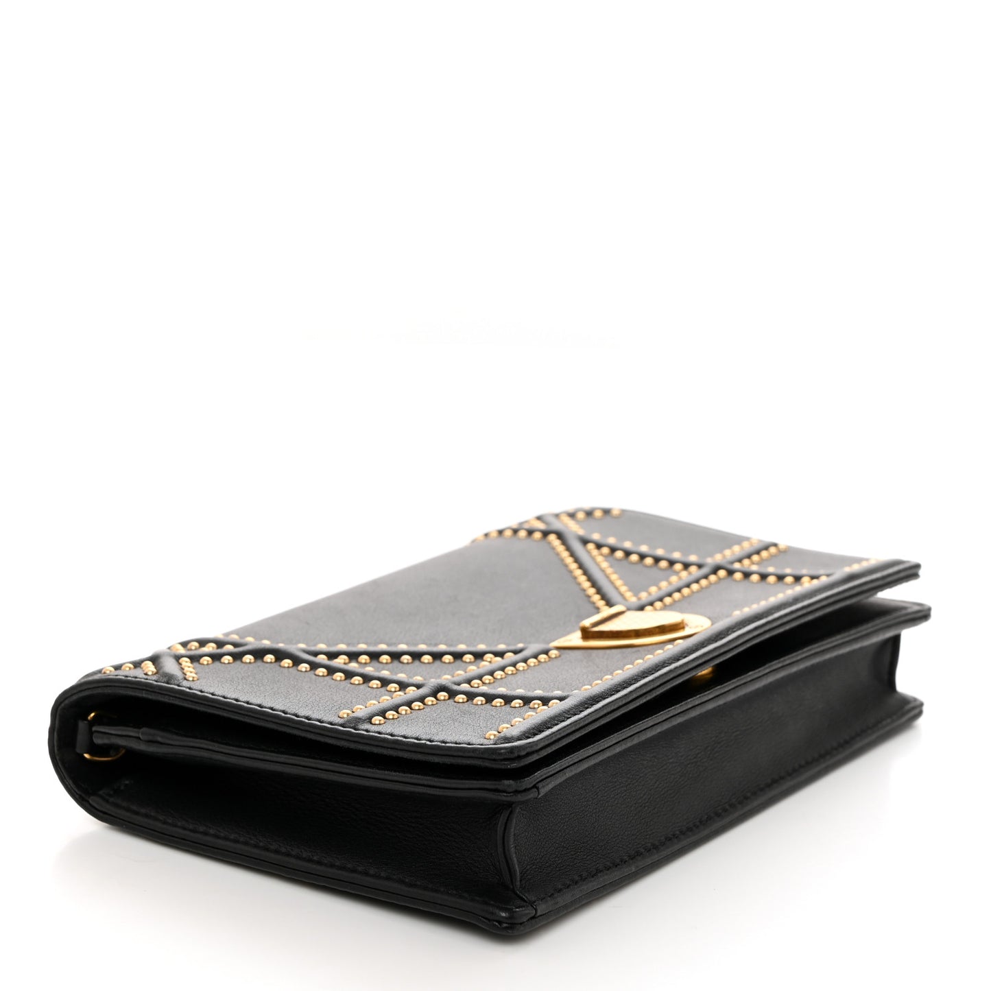 Calfskin Studded Diorama Wallet on Chain Pouch Black