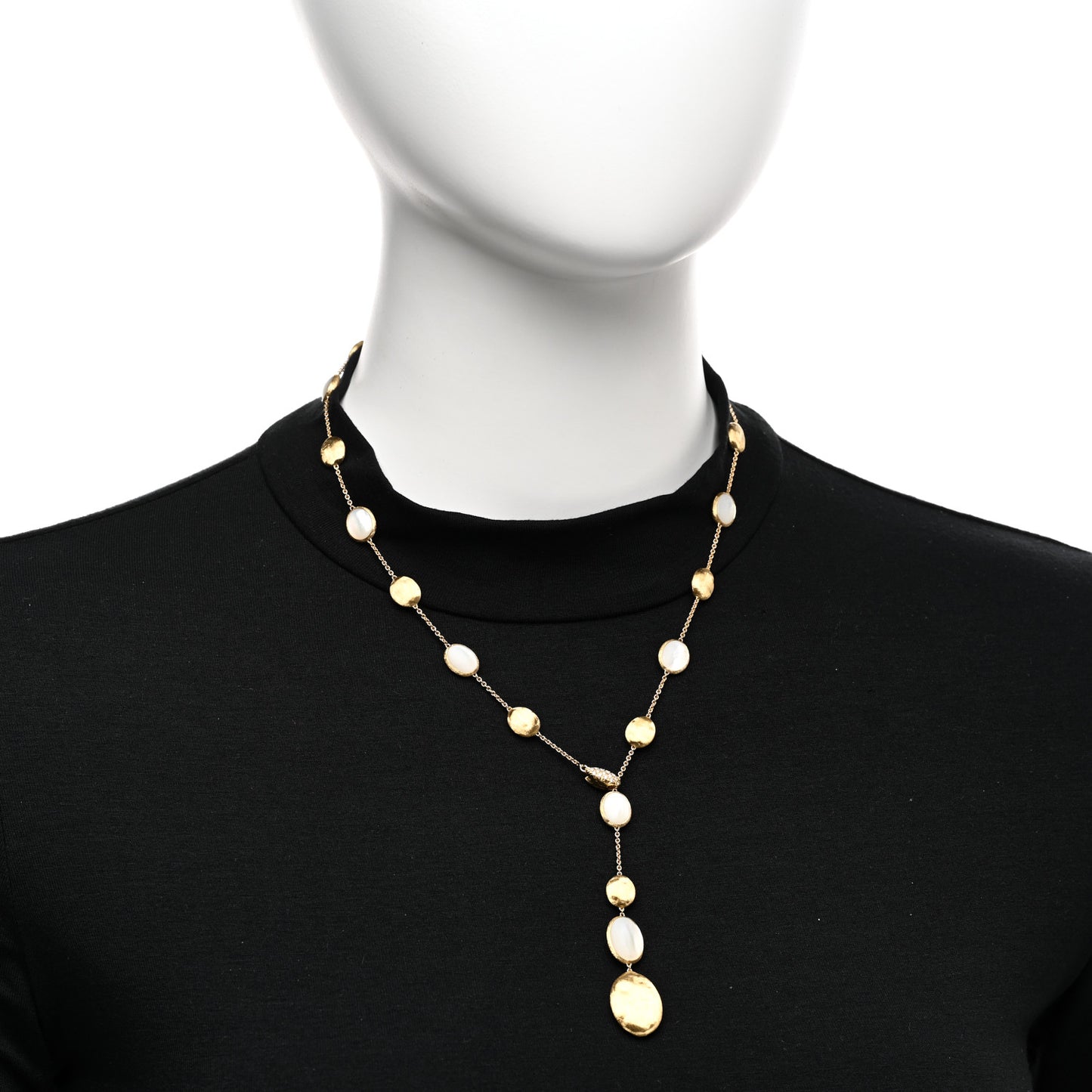 18K Yellow Gold Diamond Mother of Pearl Siviglia Lariat Necklace