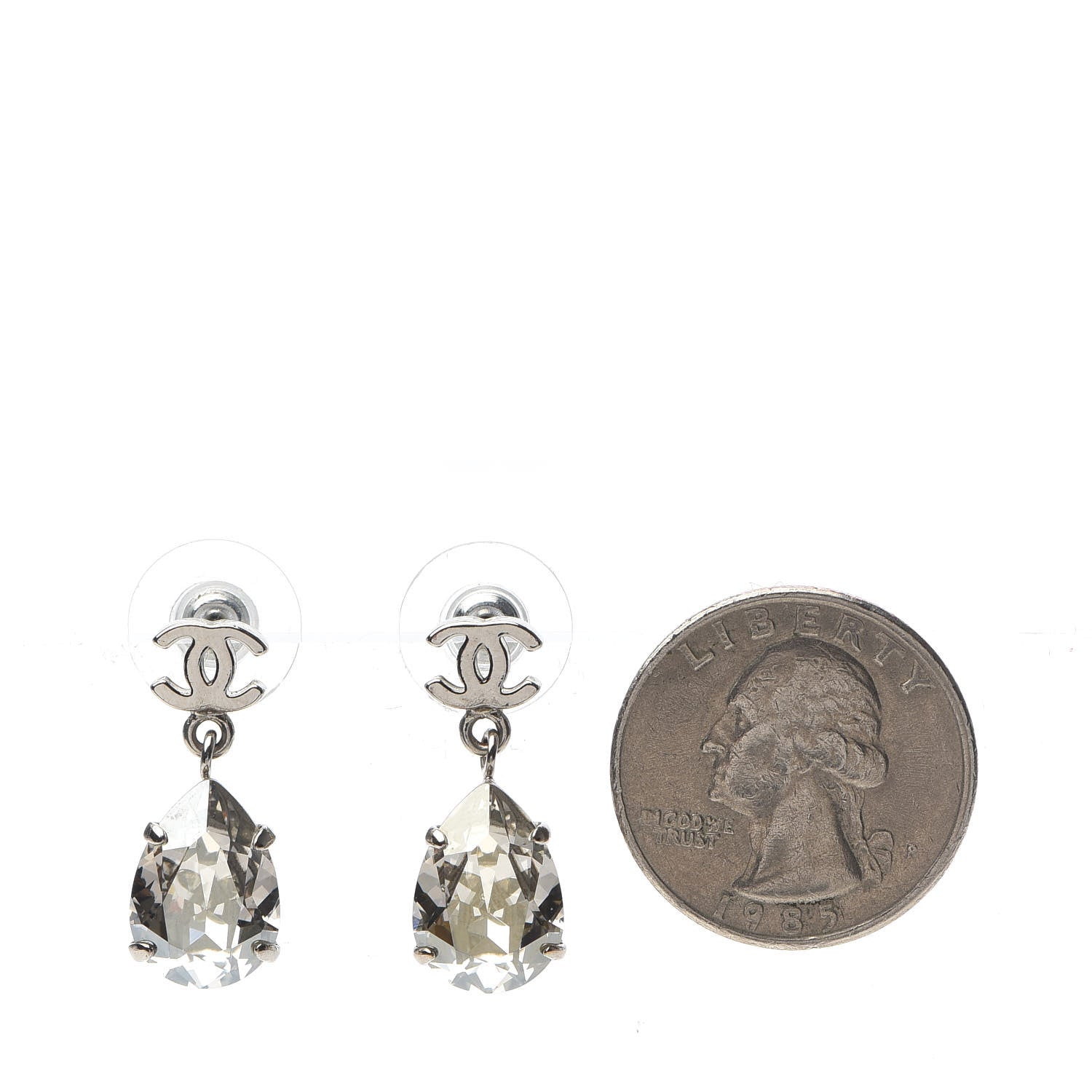 Chanel Crystal CC Tear Drop Earrings Silver 2 of 5