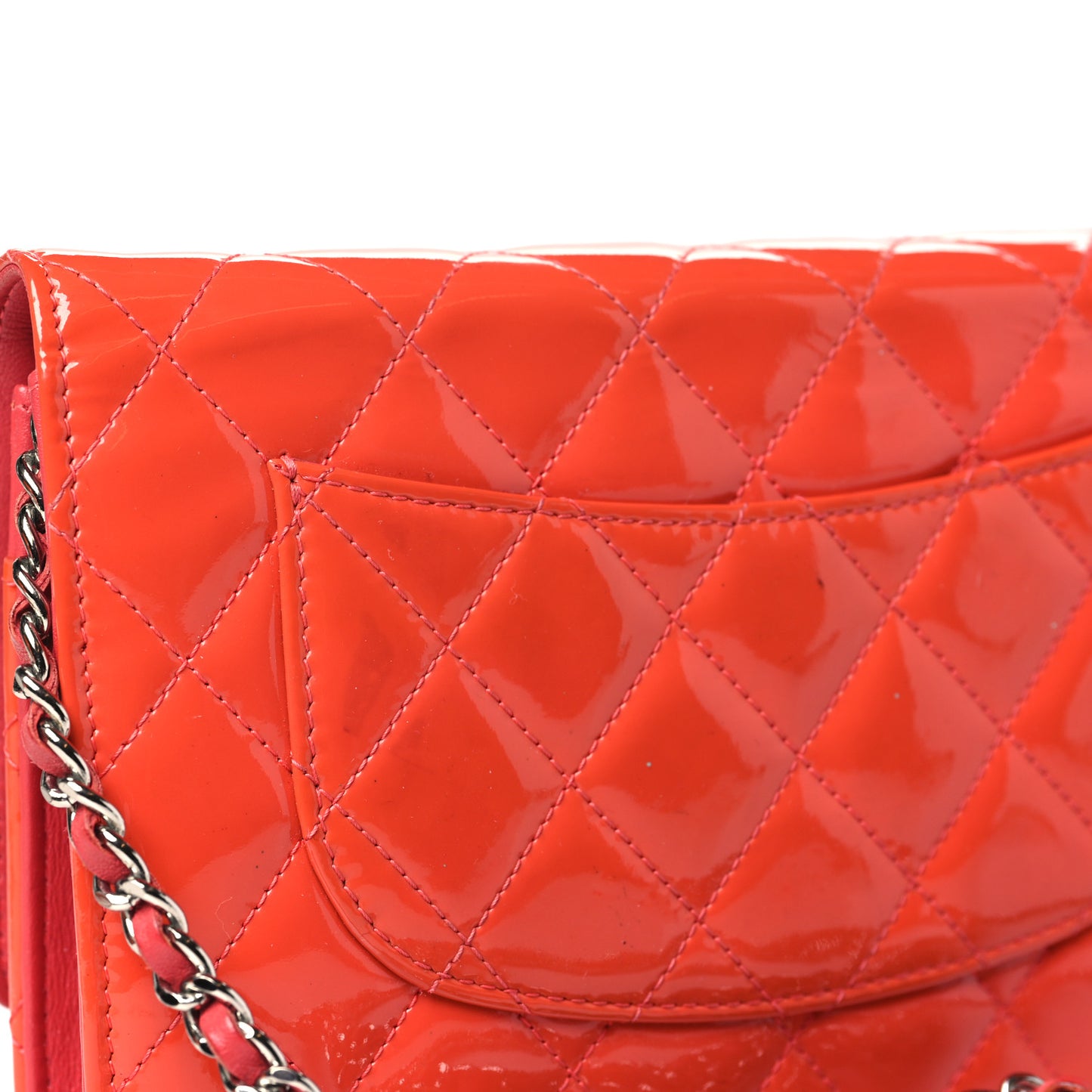 Patent Quilted Wallet On Chain WOC Dark Pink