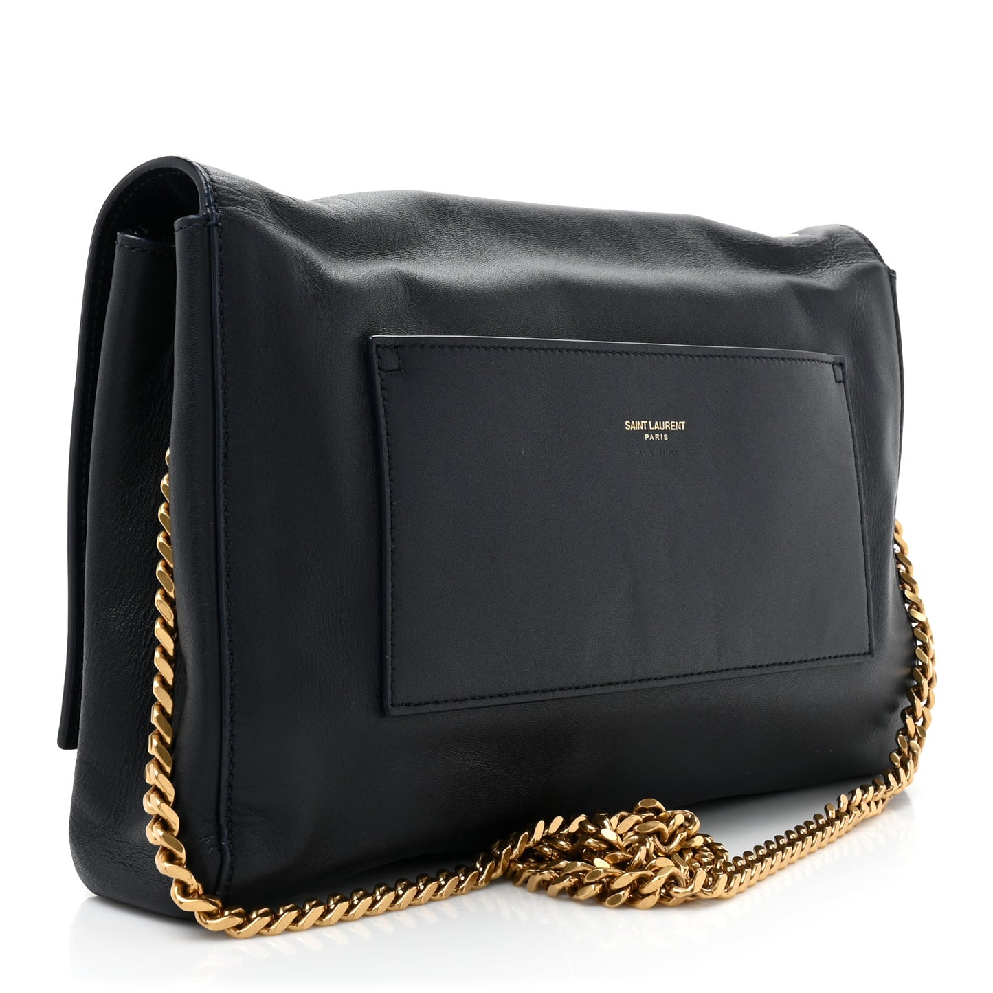 SAINT LAURENT Smooth Calfskin Suede Medium Reversible Monogram Kate Satchel Navy