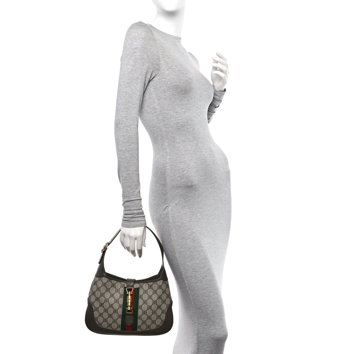 X BALENCIAGA BB Supreme Monogram Calfskin Web Small Jackie 1961 Hobo Beige Ebony