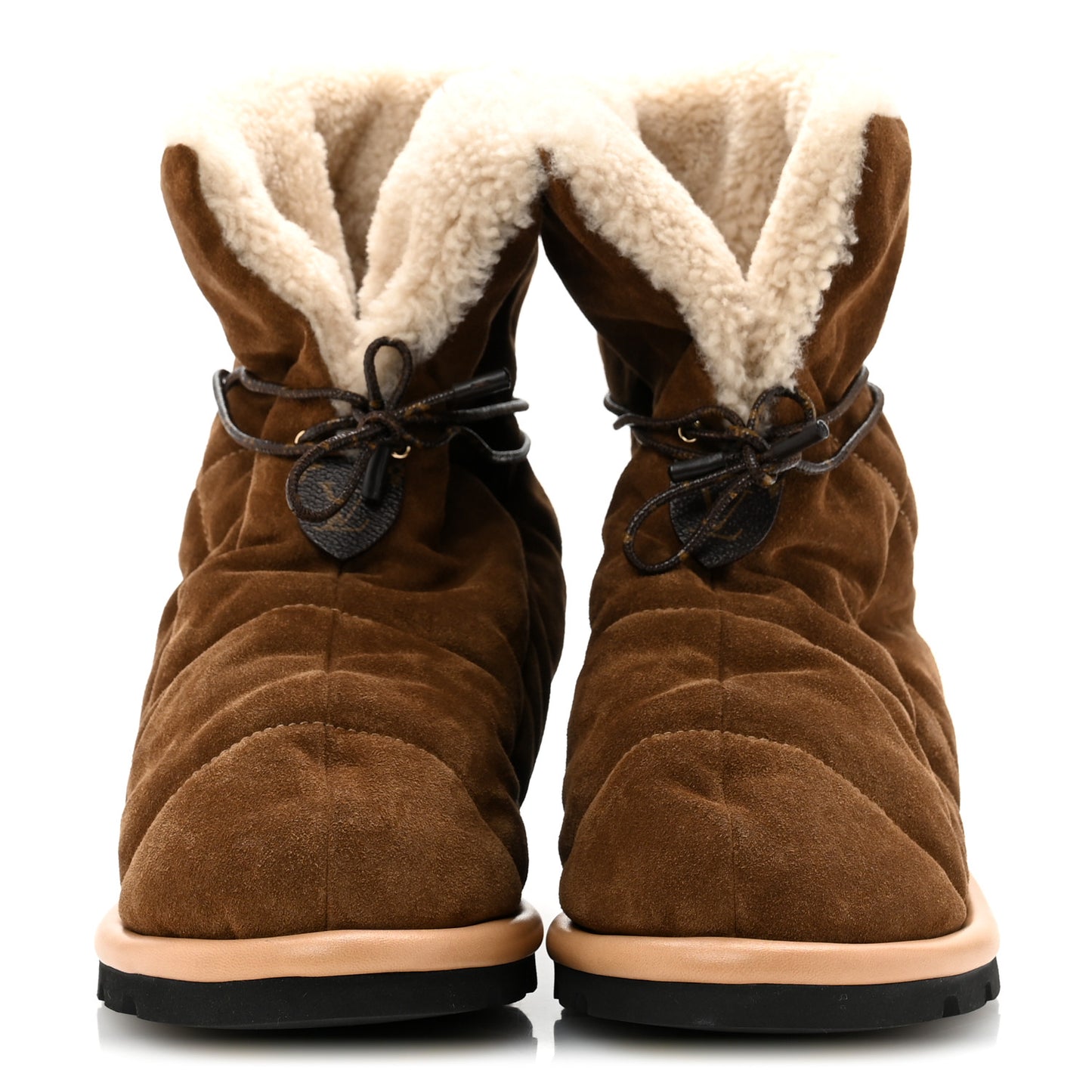 Suede Shearling Quilted Flat Ankle Boot 38 Beige