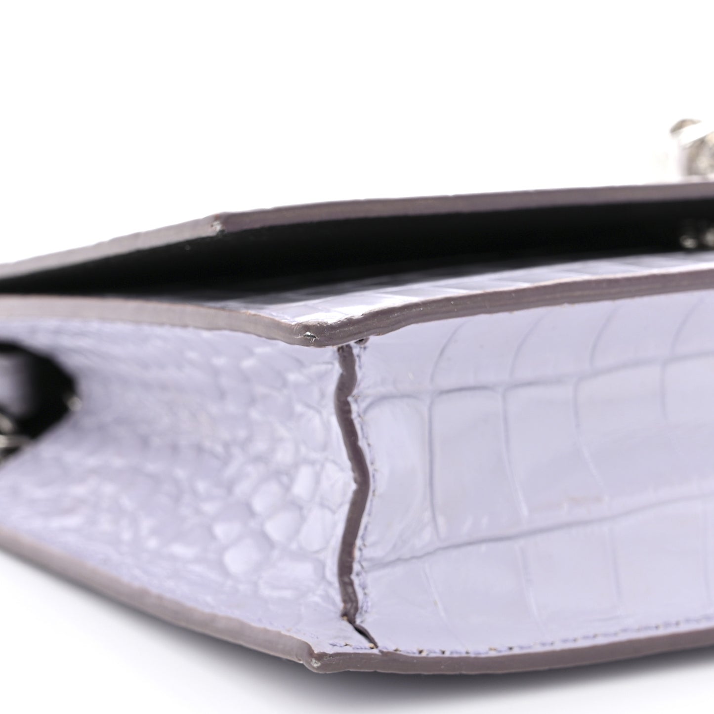 Calfskin Crocodile Embossed Skull Mini Crossbody Bag Lavender