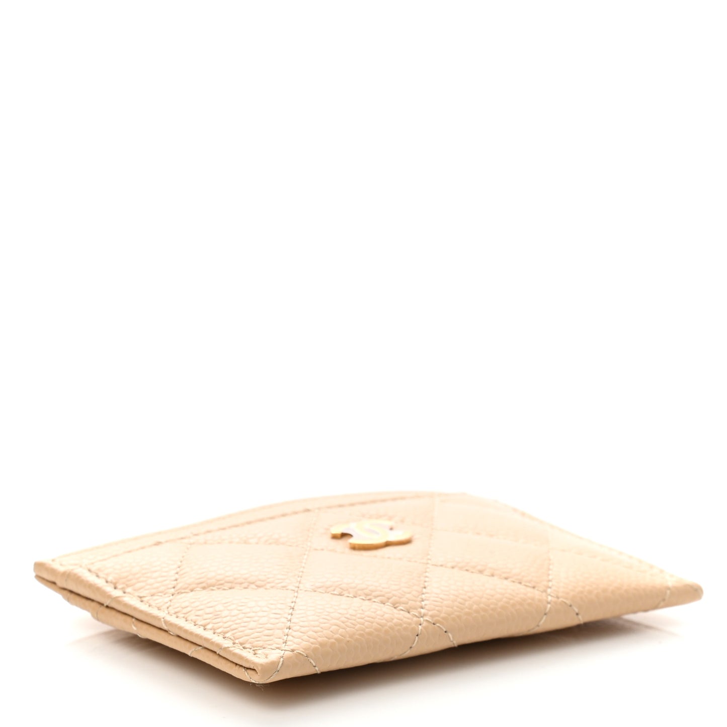 Caviar Quilted Card Holder Beige