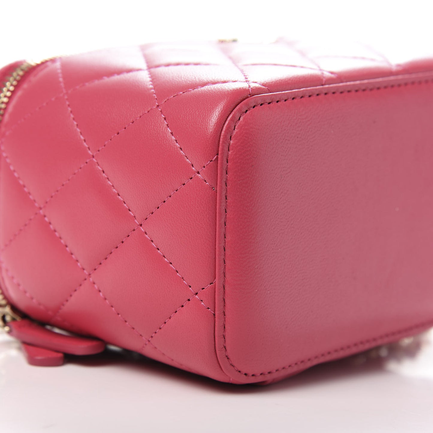 Lambskin Quilted Trendy Small Vanity Case With Chain Dark Pink