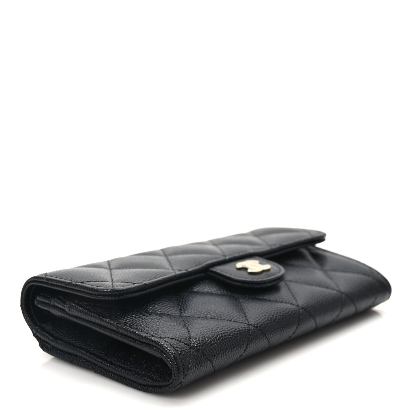 Caviar Quilted Medium Gusset Flap Wallet Black