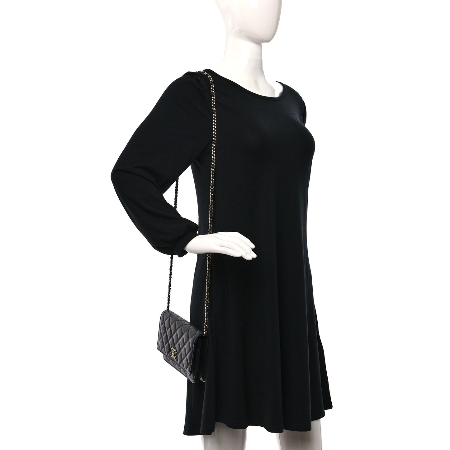 Shiny Caviar Enamel Quilted CC Wallet On Chain WOC Black