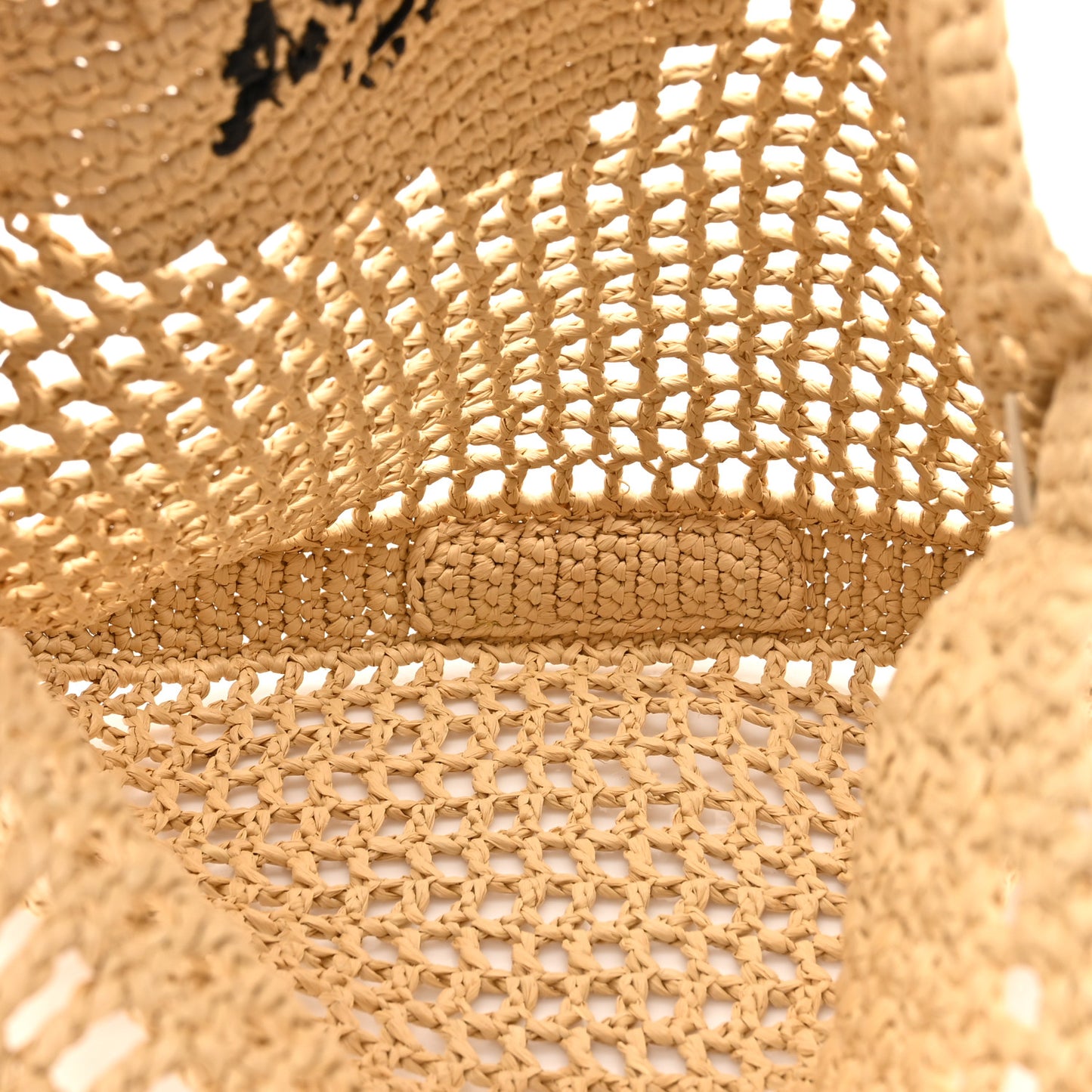 Yarn Raffia Effect Crochet Logo Embroidered Tote Bag Naturale