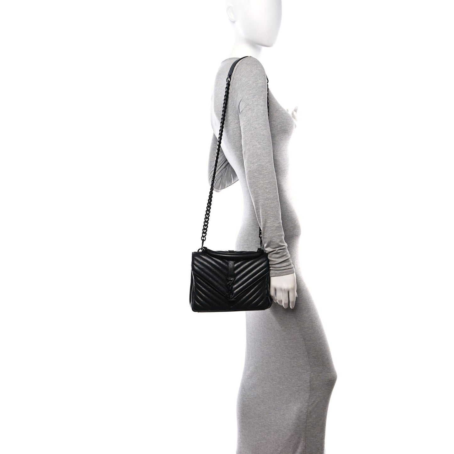 Sheepskin Matelasse Chevron Monogram Monochrome Medium College Bag Black