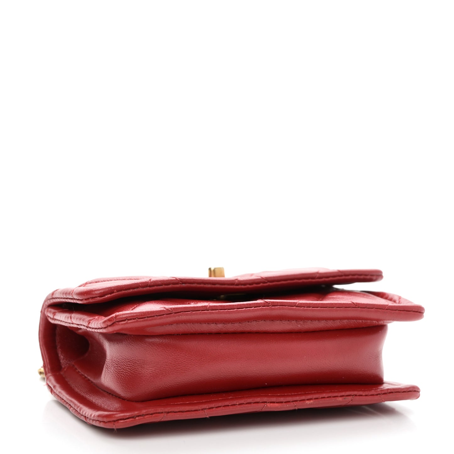 Shiny Lambskin Quilted Extra Mini Flap Red