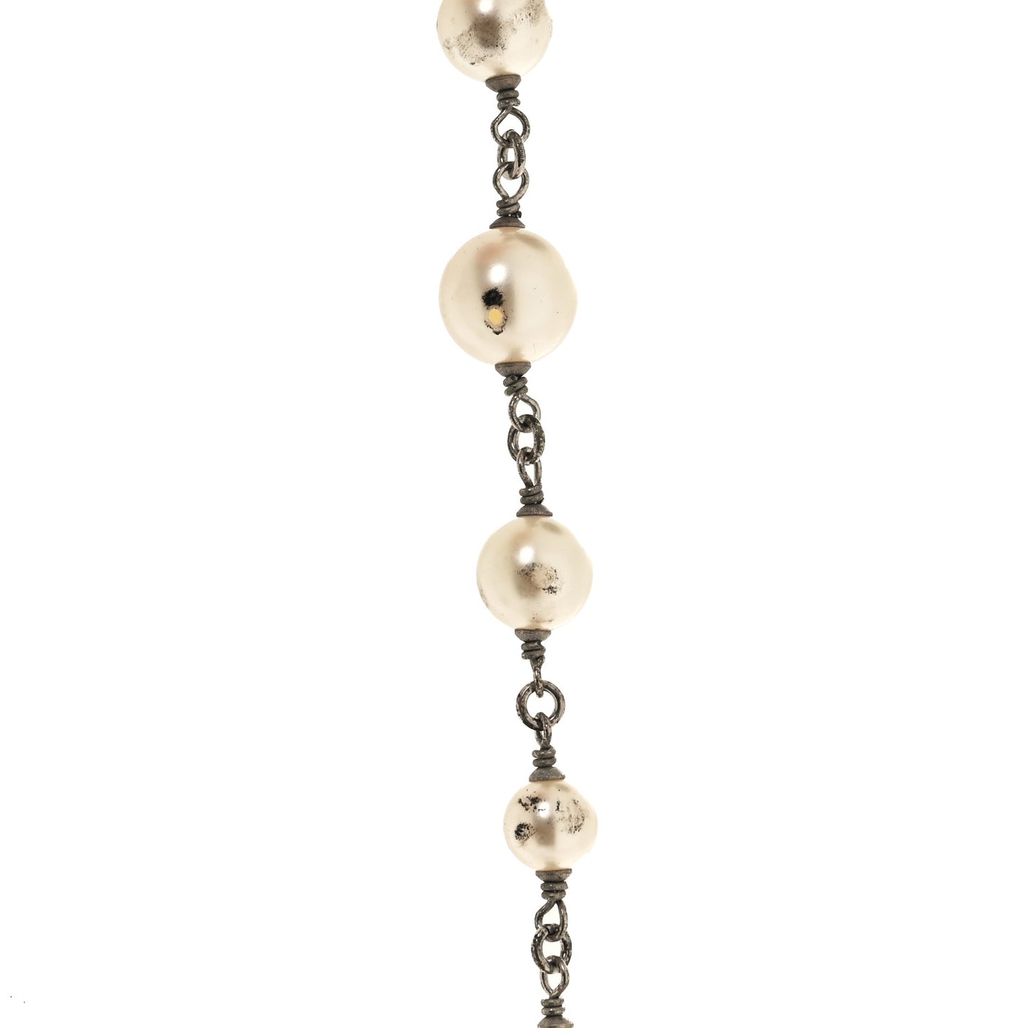 Graduated Pearl Crystal CC Long Necklace Silver