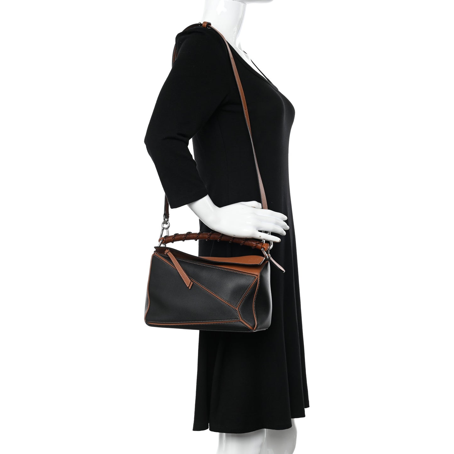 Calfskin Small Craft Puzzle Bag Tan Black