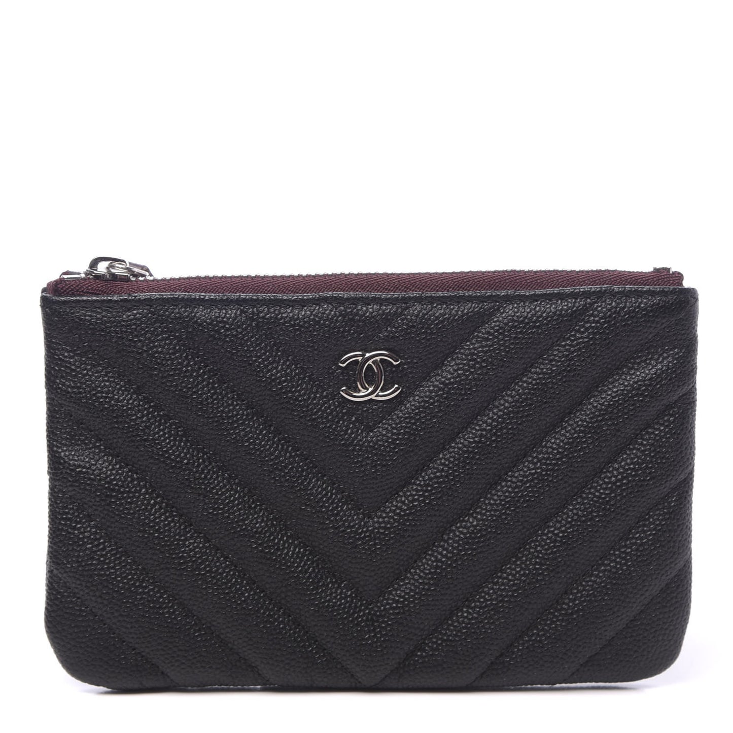Caviar Chevron Quilted Small Cosmetic Case Black
