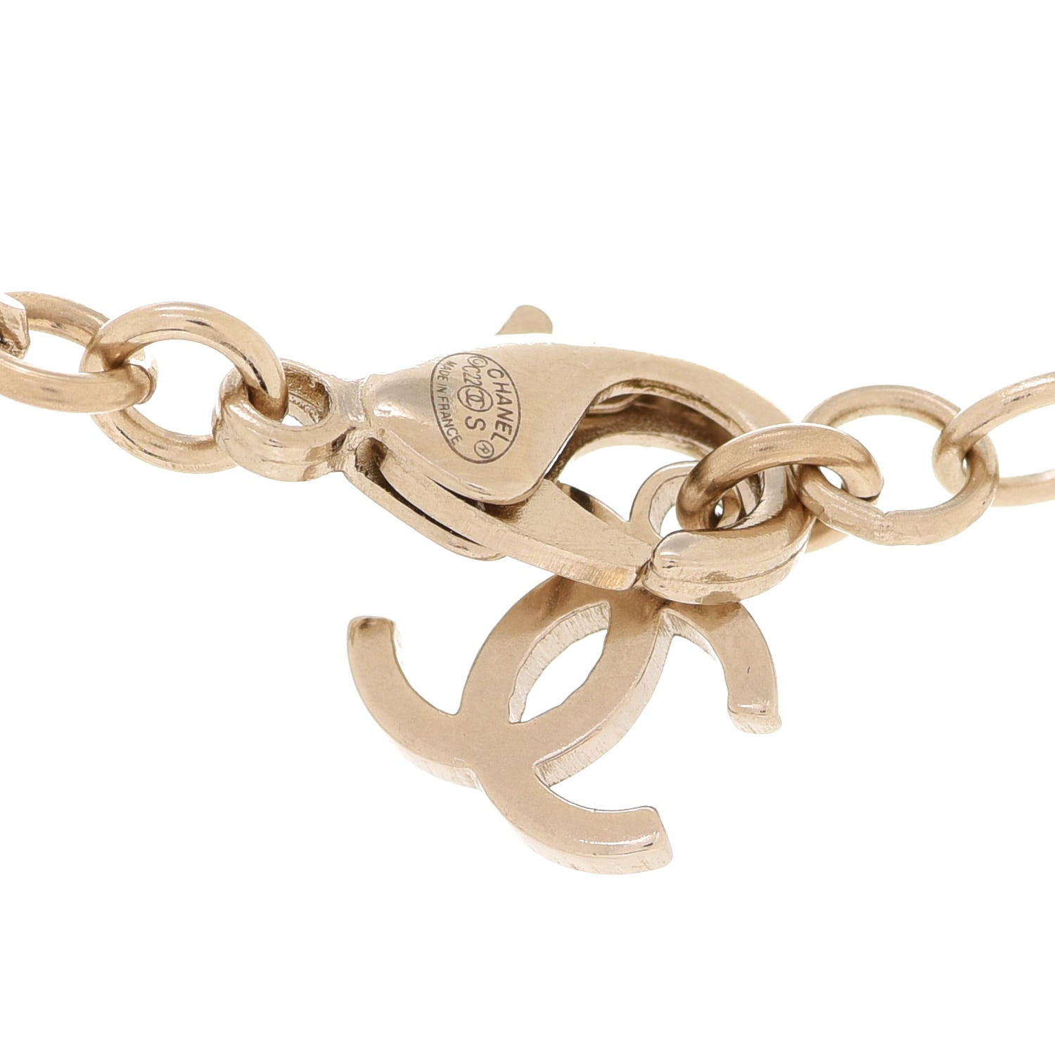 Chanel Metal Crystal Logo Necklace Gold 5 of 6
