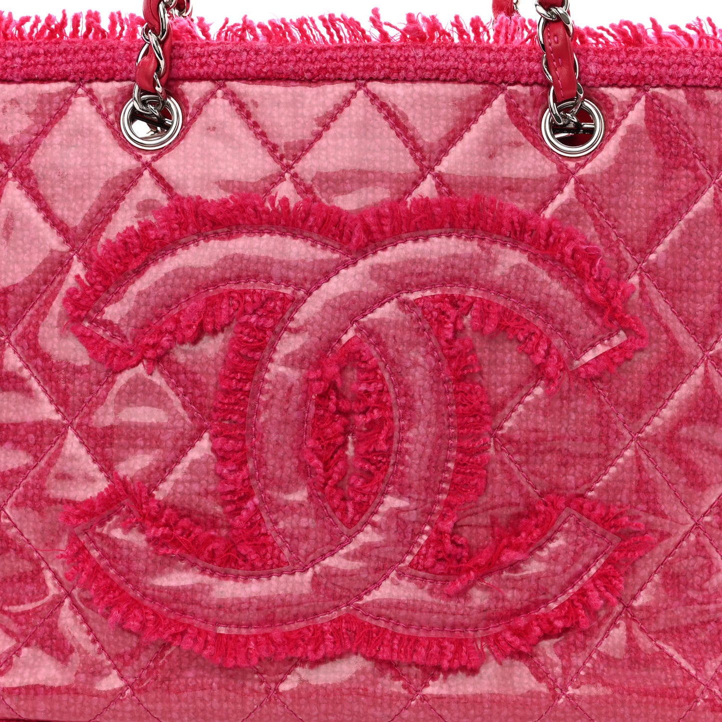 Vinyl Quilted Funny Tweed Tote Fuchsia