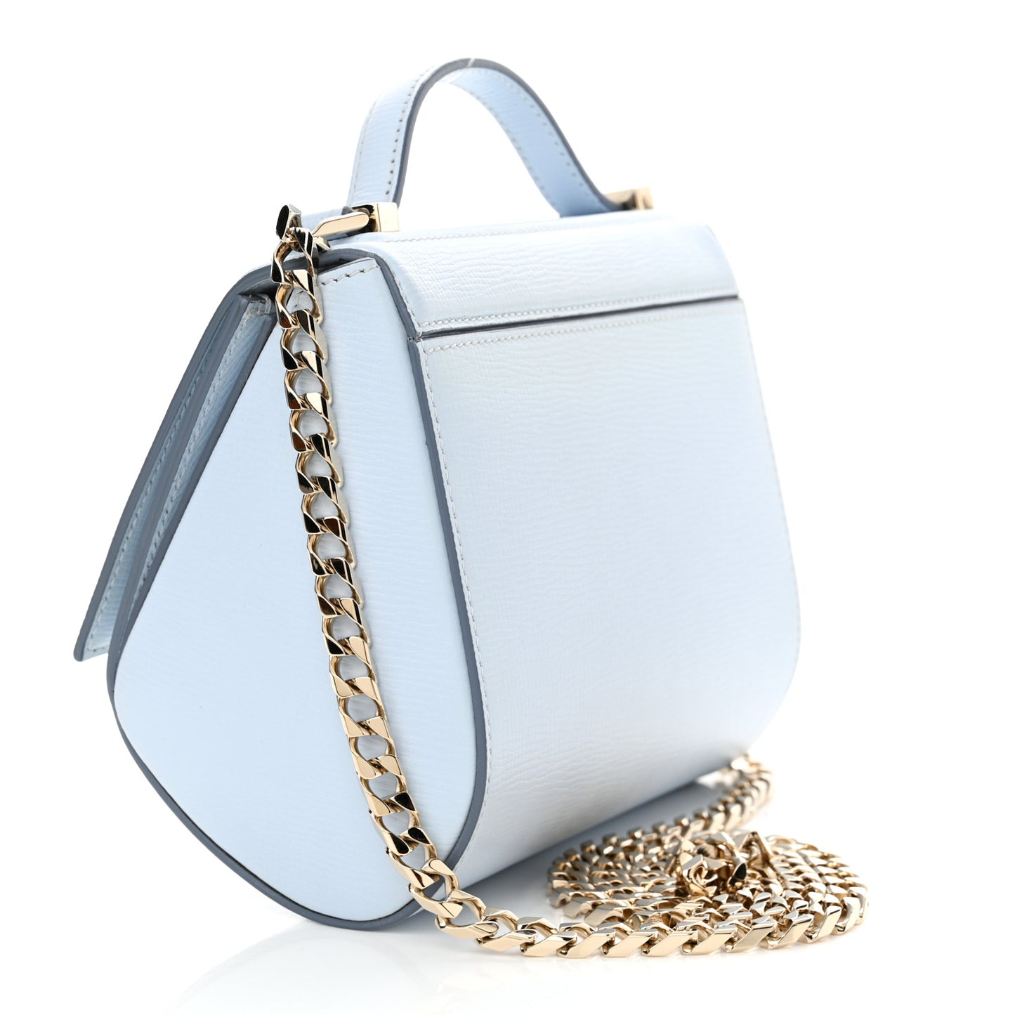 Textured Calfskin Mini Pandora Box Chain Crossbody Bag Pale Blue