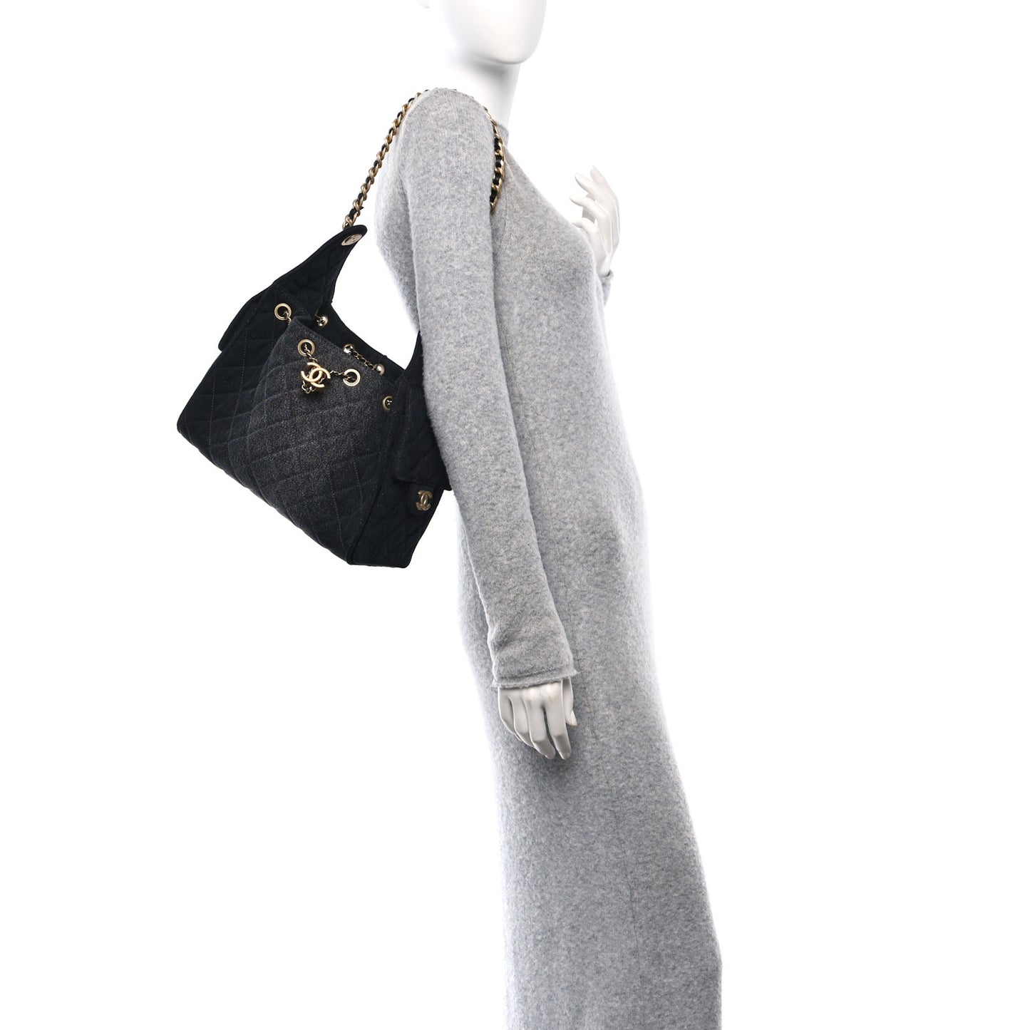 Washed Denim Quilted Small Chanel 25 Handbag Black